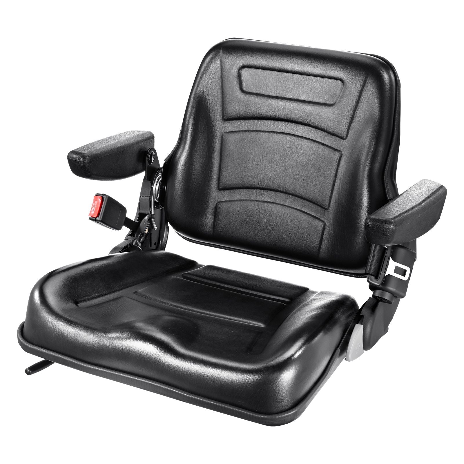 Universal Forklift Seat, Fold Down Tractor Seat with Adjustable Angle Back, Micro Switch, Seatbelt and Armrests, 16-34 cm Slot Tractor Seat for Tractor Loader Excavator