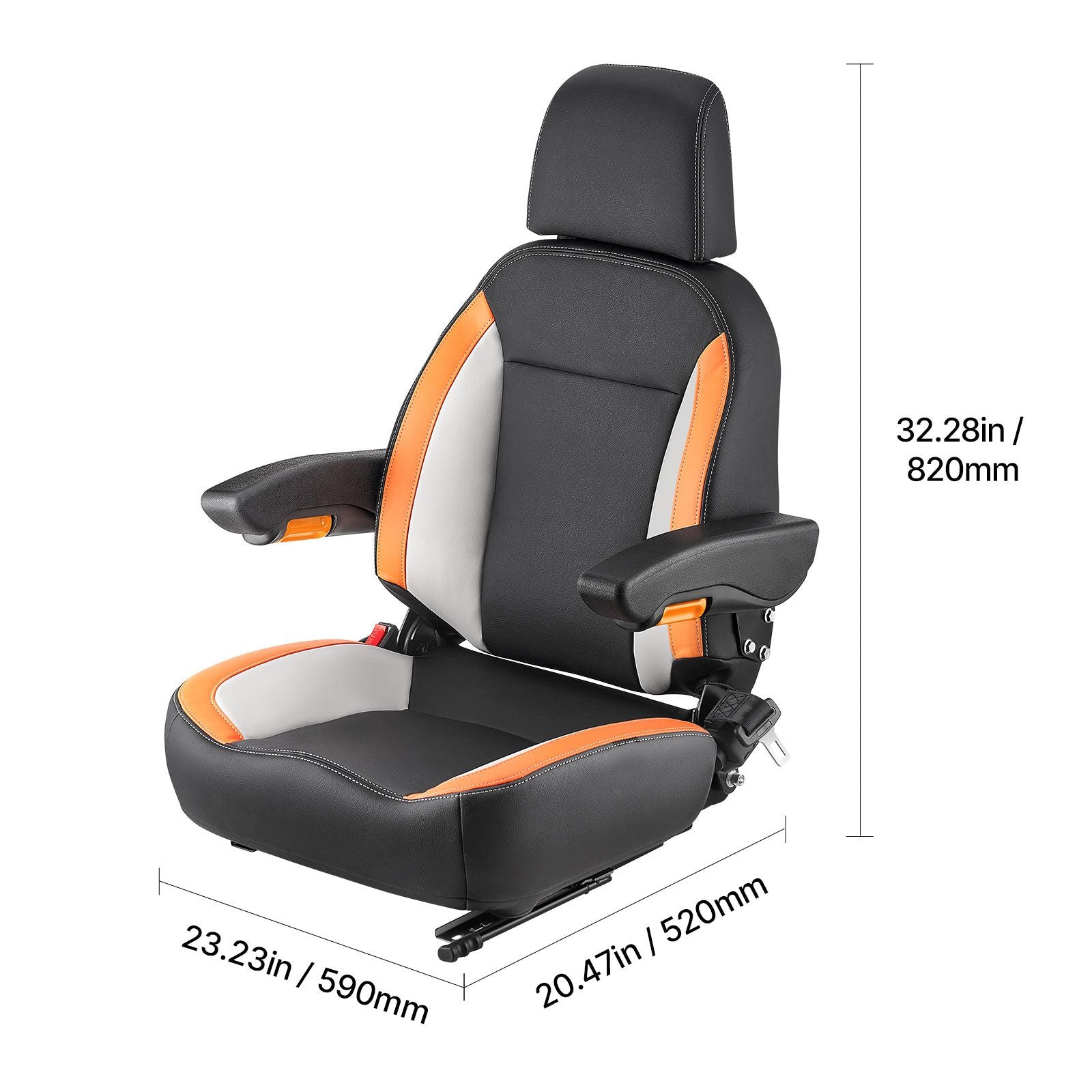 Forklift Seat Mower Tractor Seat Adjustable Back Seatbelt & Headrest