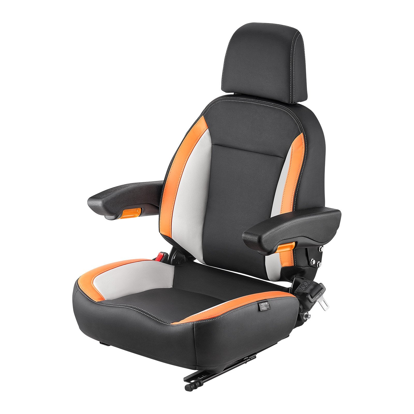 Forklift Seat Mower Tractor Seat Adjustable Back Seatbelt & Headrest