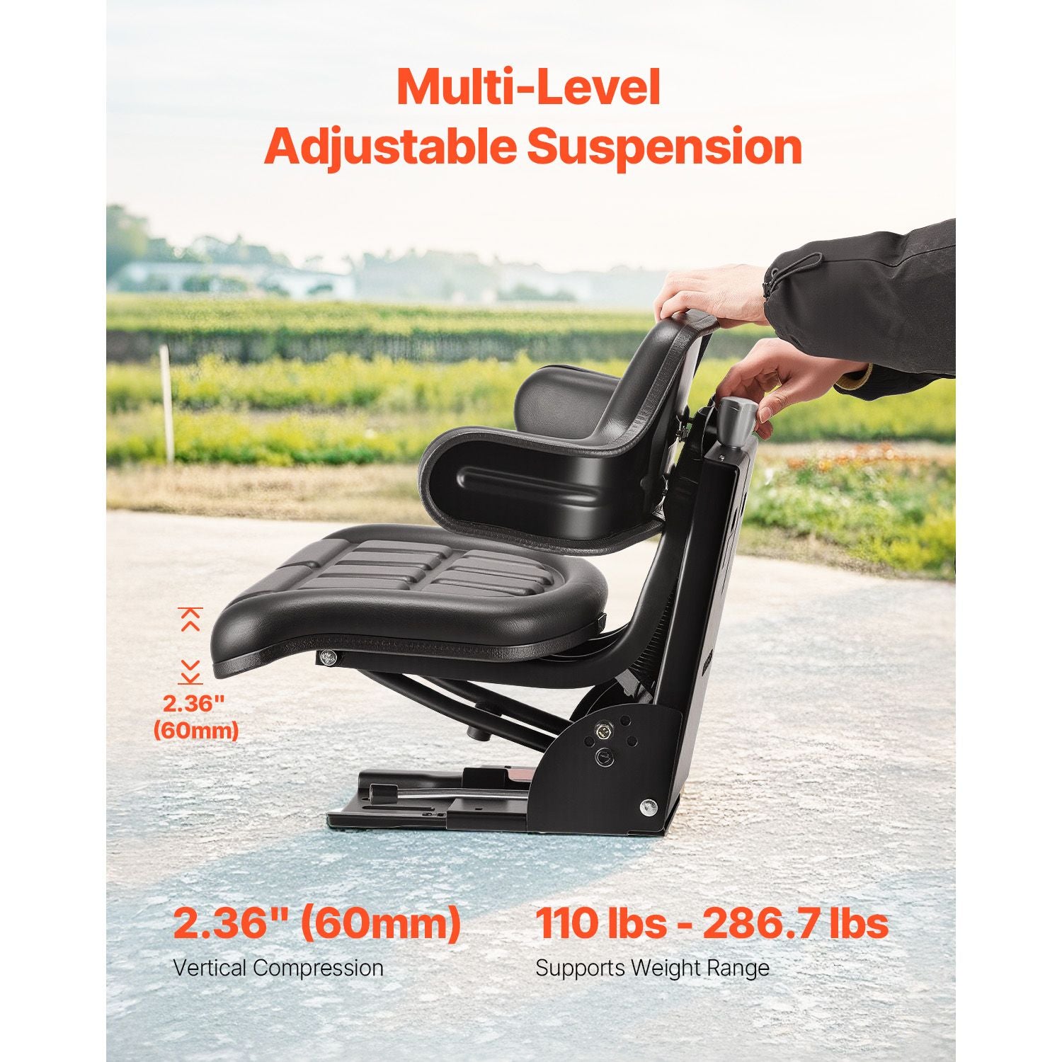 Universal Forklift Seat, Waterproof Tractor Suspension Seat with Adjustable Back, Secure Tractor Seat with Micro Switch, Widely Compatible Seat for Skid Loader Bulldozer