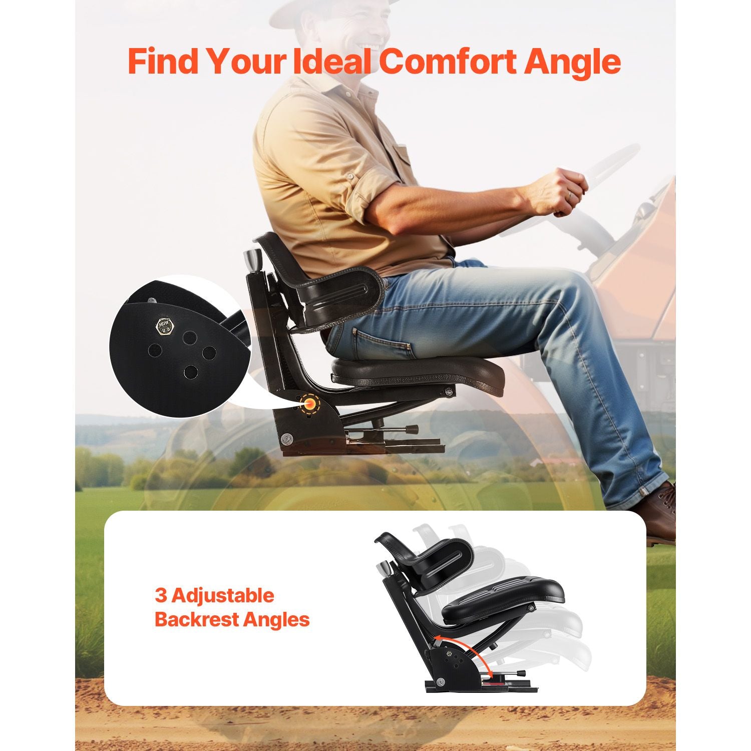 Universal Forklift Seat, Waterproof Tractor Suspension Seat with Adjustable Back, Secure Tractor Seat with Micro Switch, Widely Compatible Seat for Skid Loader Bulldozer