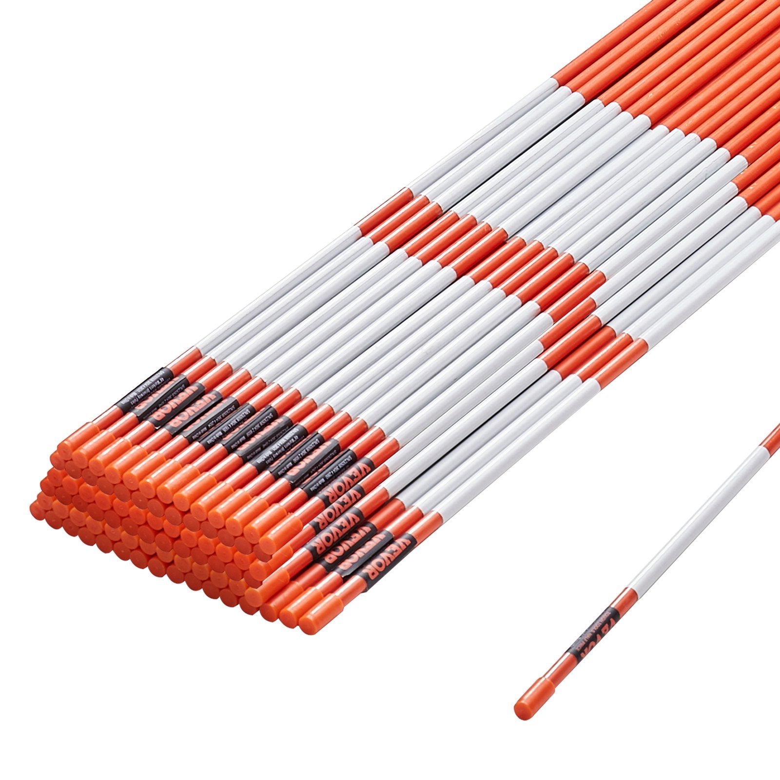 Driveway Markers, 100PCS 121.5cm, 0.78cm Diameter, Orange Fiberglass Poles Snow Stakes with Reflective Tape, 30cm Steel Drill Bit & Protection Gloves for Parking Lots, Walkways Easy Visibility