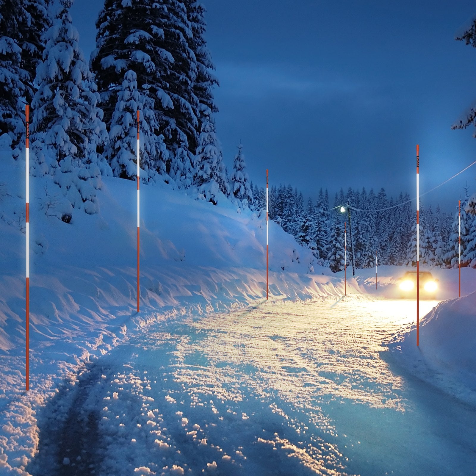 Driveway Markers, 100PCS 121.5cm, 0.78cm Diameter, Orange Fiberglass Poles Snow Stakes with Reflective Tape, 30cm Steel Drill Bit & Protection Gloves for Parking Lots, Walkways Easy Visibility