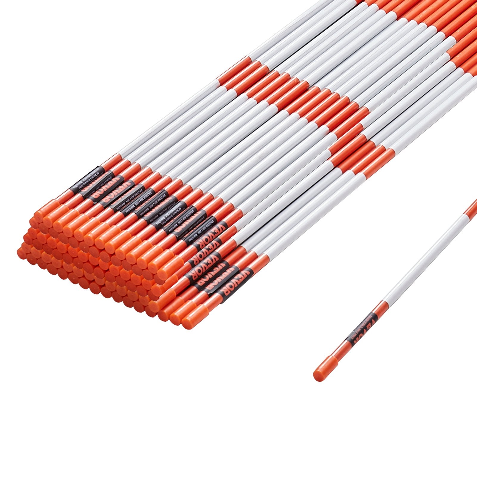 Driveway Markers, 100PCS 121.5cm, 0.78cm Diameter, Orange Fiberglass Poles Snow Stakes with Reflective Tape, 30cm Steel Drill Bit & Protection Gloves for Parking Lots, Walkways Easy Visibility