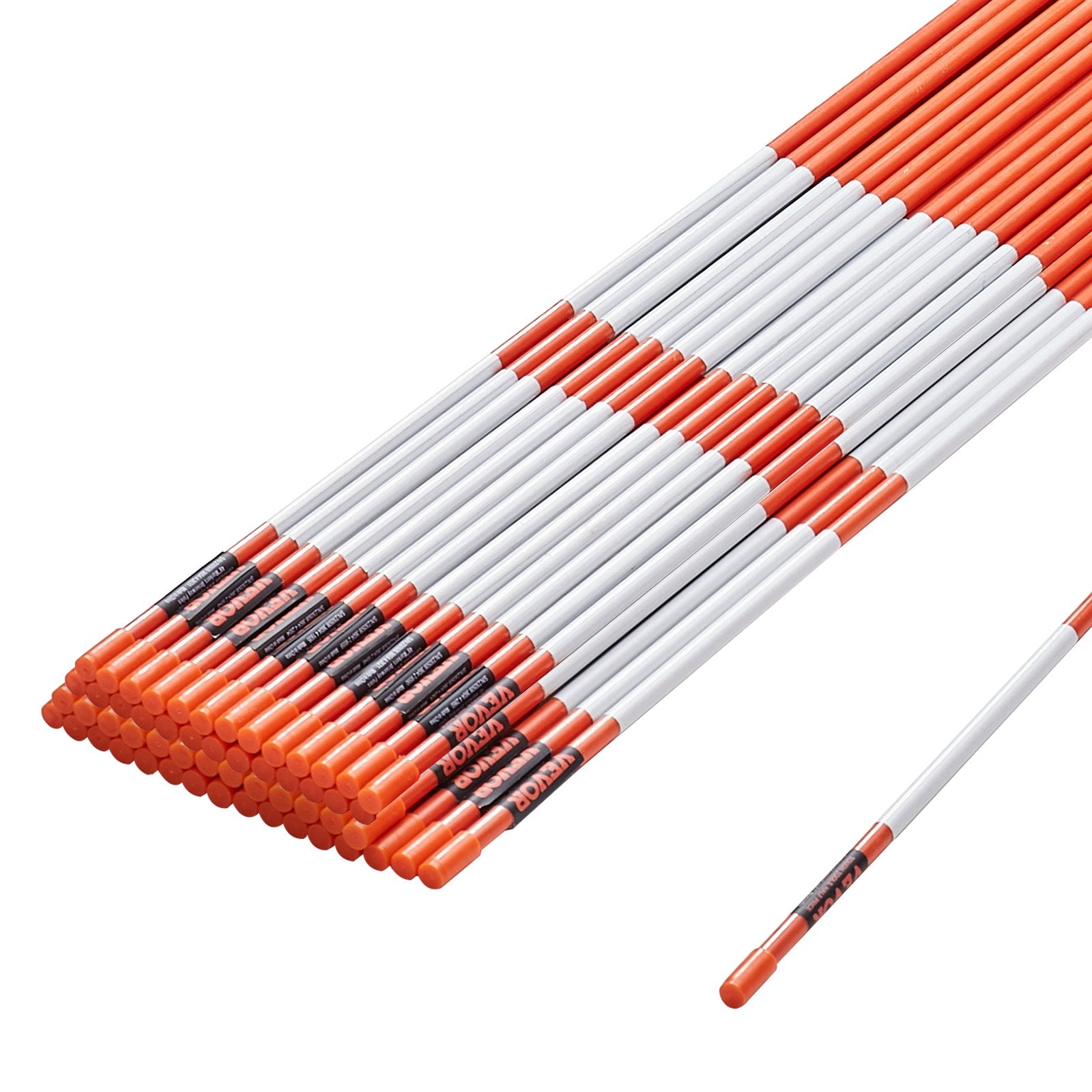 Driveway Markers, 50 PCS 121.5 cm, 0.78 cm Diameter Orange Fiberglass Poles Snow Stakes with Reflective Tape, 30 cm Steel Drill Bit & Protection Gloves for Parking Lots, Walkways Easy Visibility