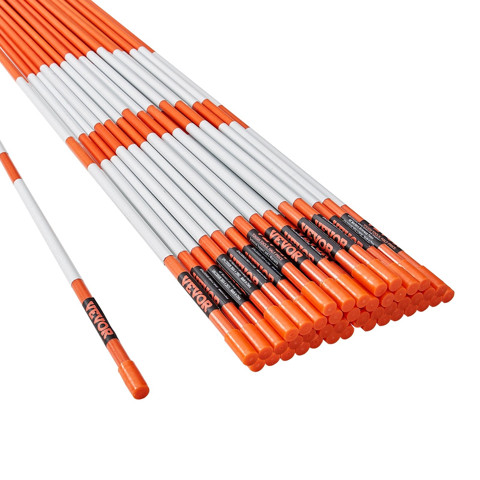 Driveway Markers, 50 PCS 121.5 cm, 0.78 cm Diameter Orange Fiberglass Poles Snow Stakes with Reflective Tape, 30 cm Steel Drill Bit & Protection Gloves for Parking Lots, Walkways Easy Visibility