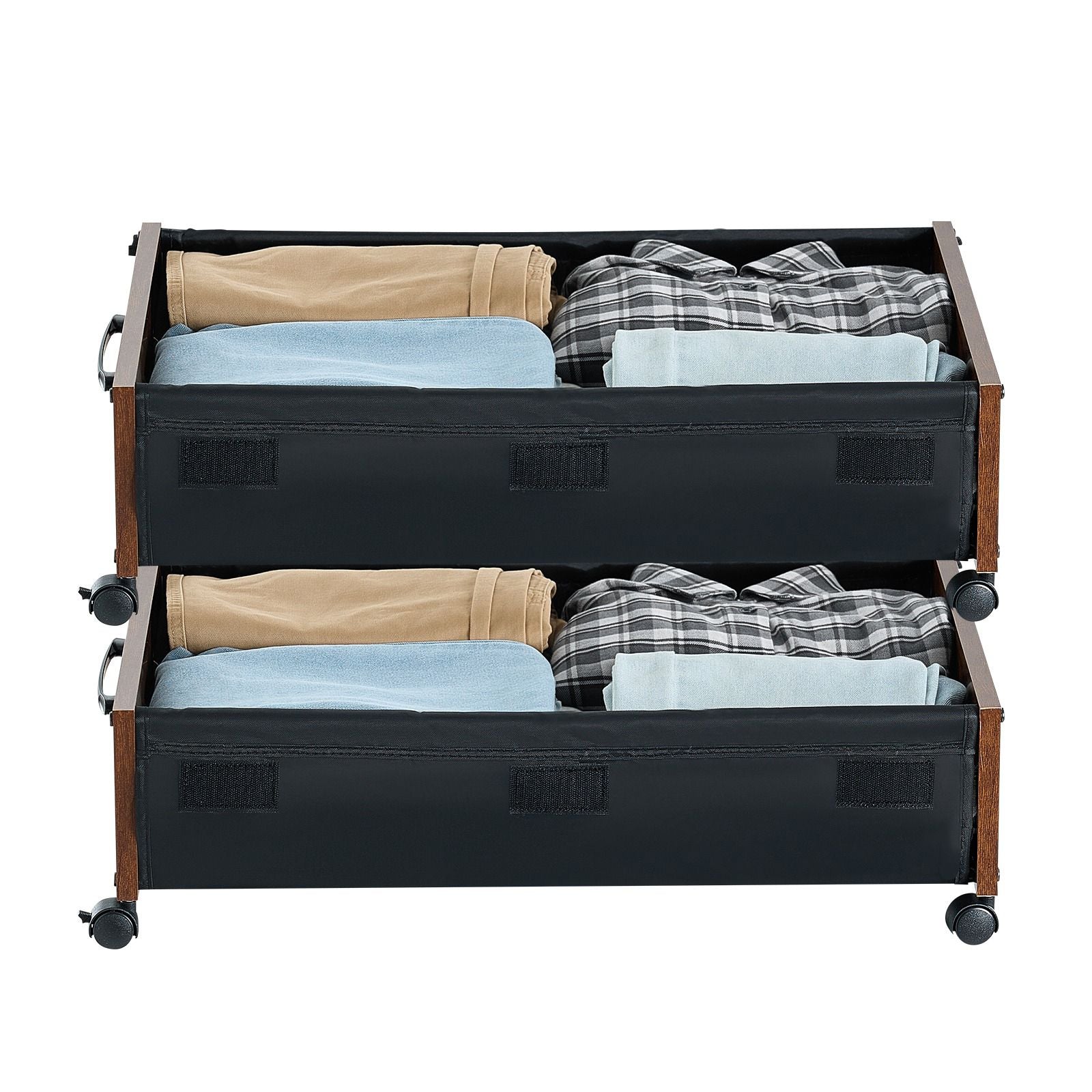 Under Bed Storage with Wheels, 650 x 460 x 180 mm Underbed Containers, Underbed Shoes Organizer with Lockable Wheels, Rolling Under the Bed Storage Bins for Clothes, Shoes, Blankets, 2 Pack