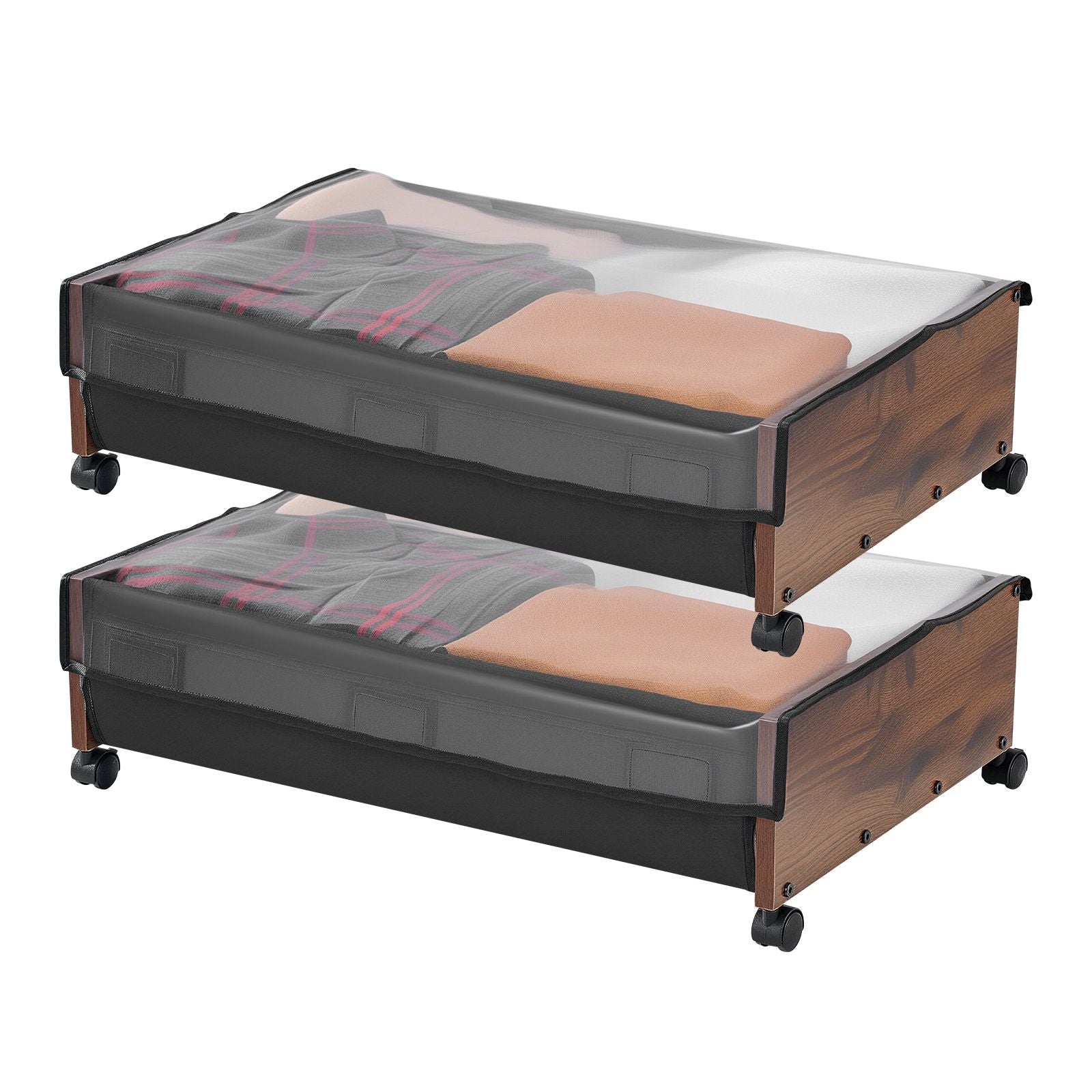 Under Bed Storage with Wheels, 650 x 460 x 180 mm Underbed Containers, Underbed Shoes Organizer with Lockable Wheels, Rolling Under the Bed Storage Bins for Clothes, Shoes, Blankets, 2 Pack