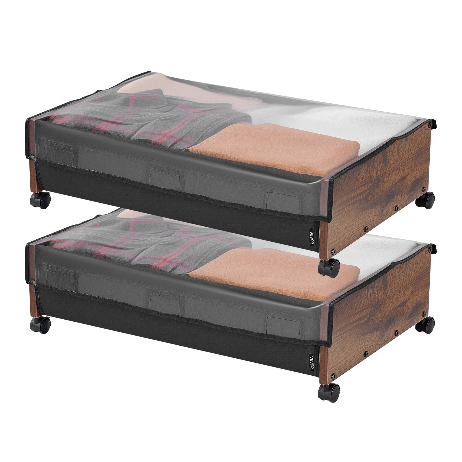 Under Bed Storage with Wheels, 650 x 460 x 180 mm Underbed Containers, Underbed Shoes Organizer with Lockable Wheels, Rolling Under the Bed Storage Bins for Clothes, Shoes, Blankets, 2 Pack