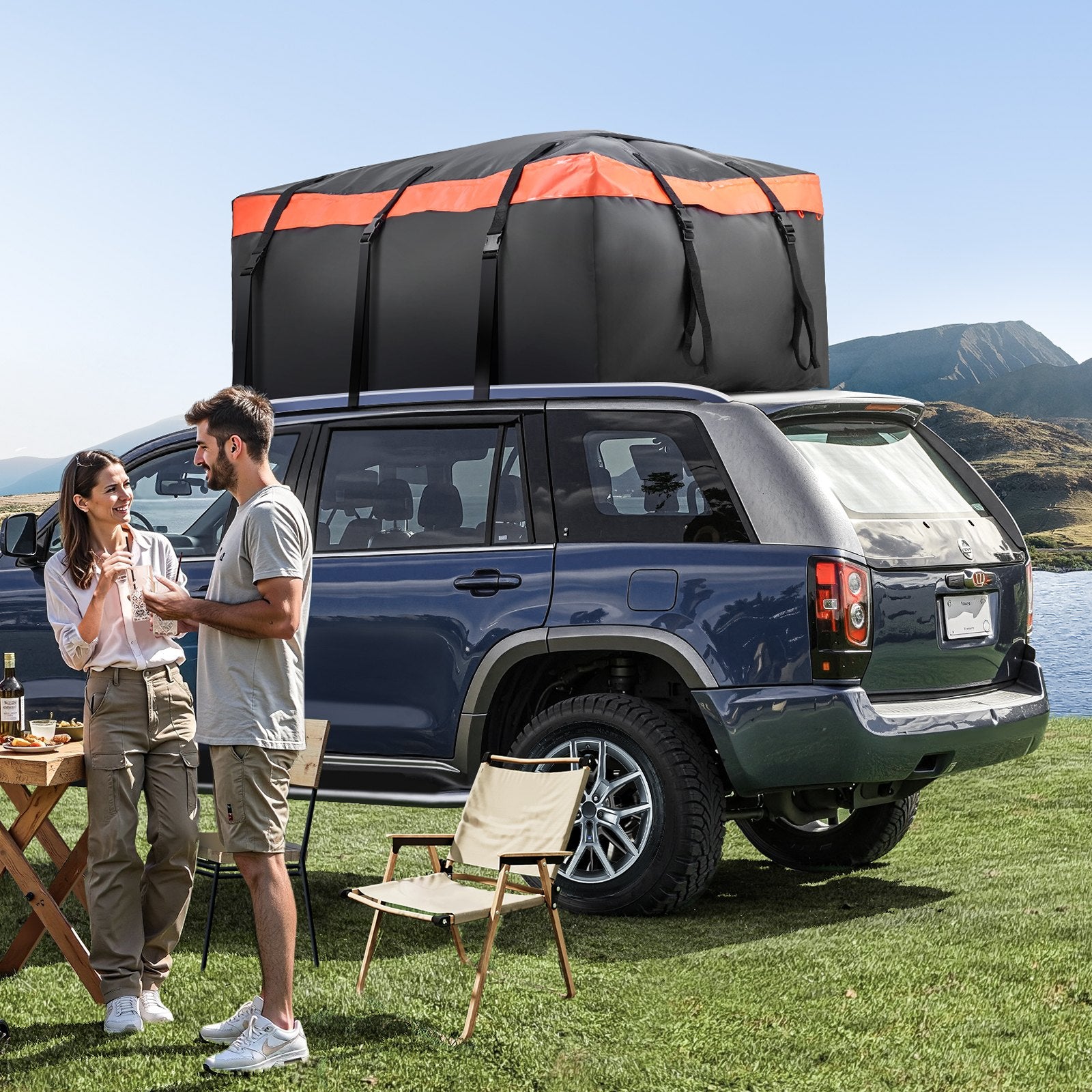 Car Rooftop Cargo Carrier Bag, 20 Cubic Feet Roof Cargo Carrier, Heavy Duty 840D PVC 100% Waterproof Car Roof Luggage Bag for All Vehicle with/without Rack- with Lock, Anti-Slip Mat, 6 Door Hook