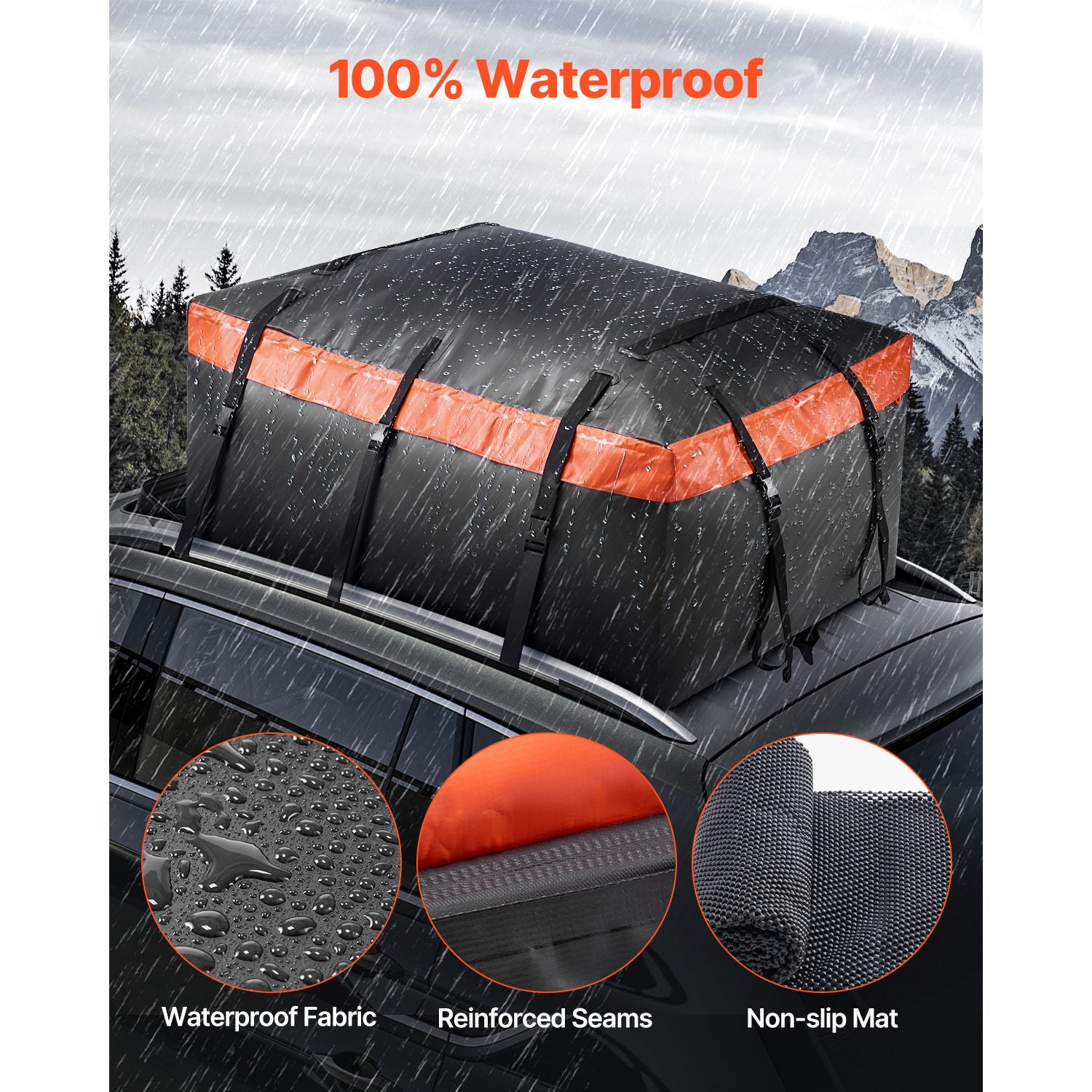 650L Waterproof Car Rooftop Cargo Carrier Bag 840D PVC with Lock & Anti-Slip Mat