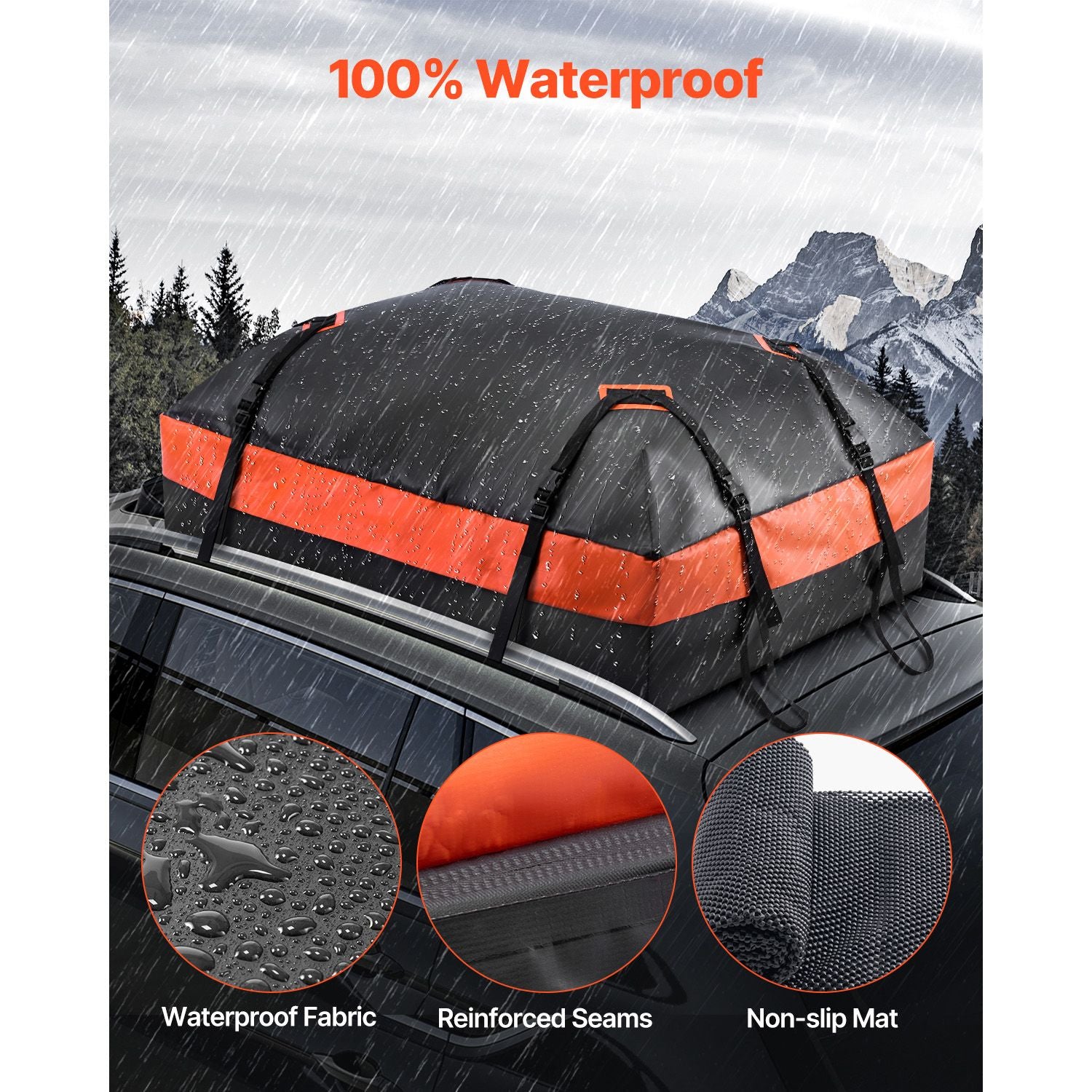 15 Cu Ft Waterproof Rooftop Cargo Carrier Bag 840D PVC Car Roof Luggage