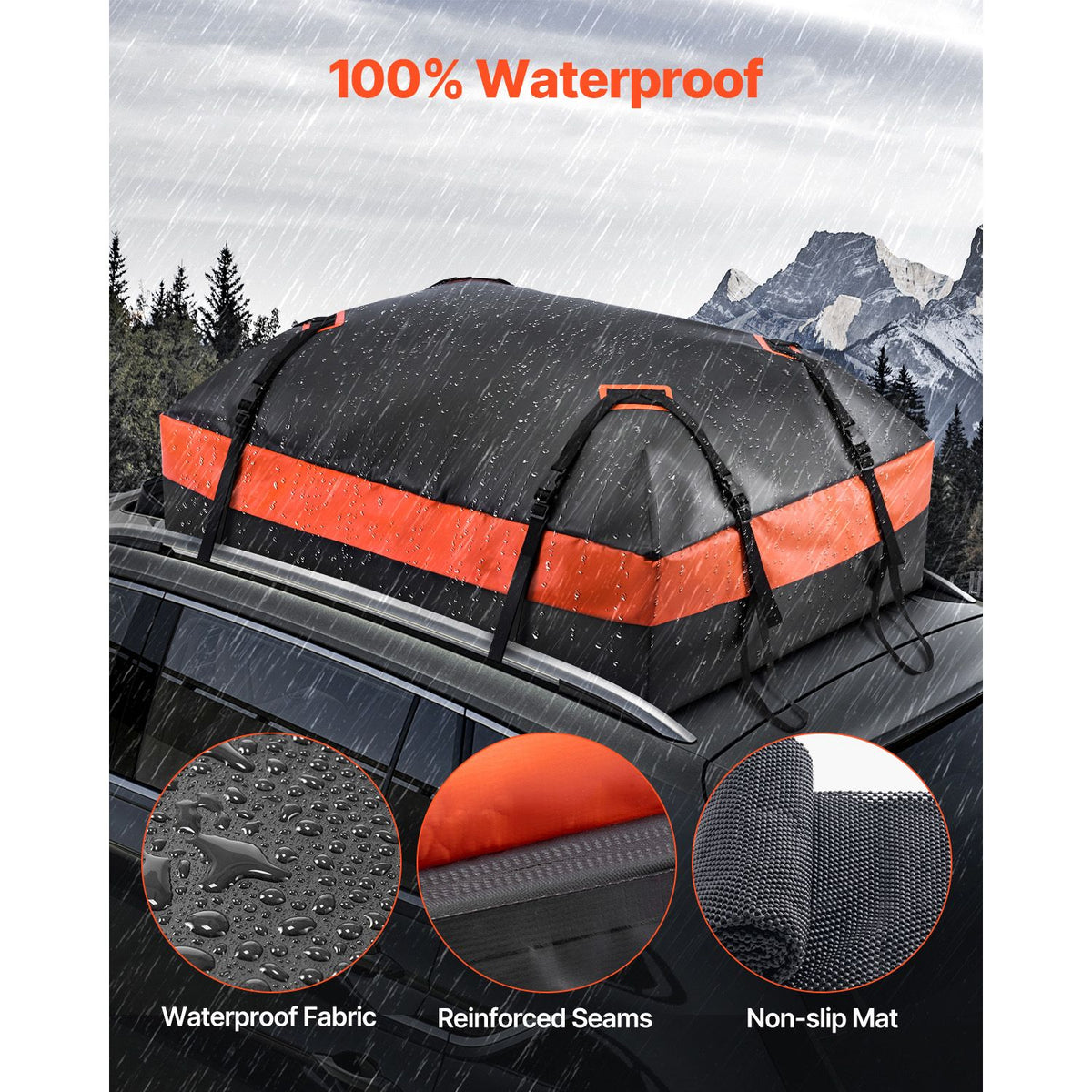 15 Cu Ft Waterproof Rooftop Cargo Carrier Bag 840D PVC Car Roof Luggage