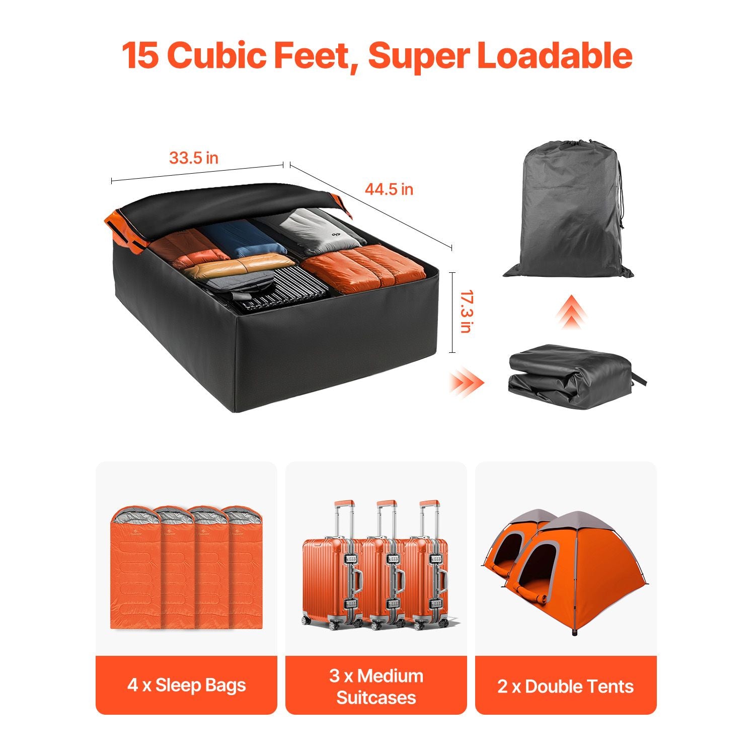15 Cu Ft Waterproof Rooftop Cargo Carrier Bag 840D PVC Car Roof Luggage