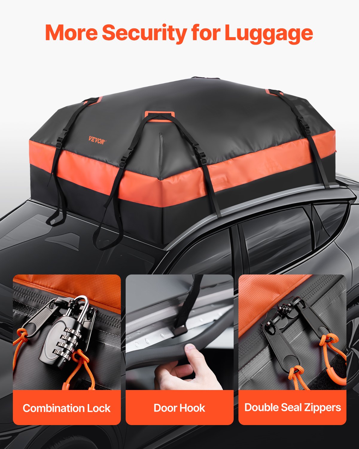 Car Rooftop Cargo Carrier Bag, 15 Cubic Feet Car Roof Cargo Carrier, 100% Waterproof Heavy Duty 840D PVC Roof Luggage Bag for All Vehicle with/without Rack- with Lock, Non-Slip Mat, 4 Door Hooks