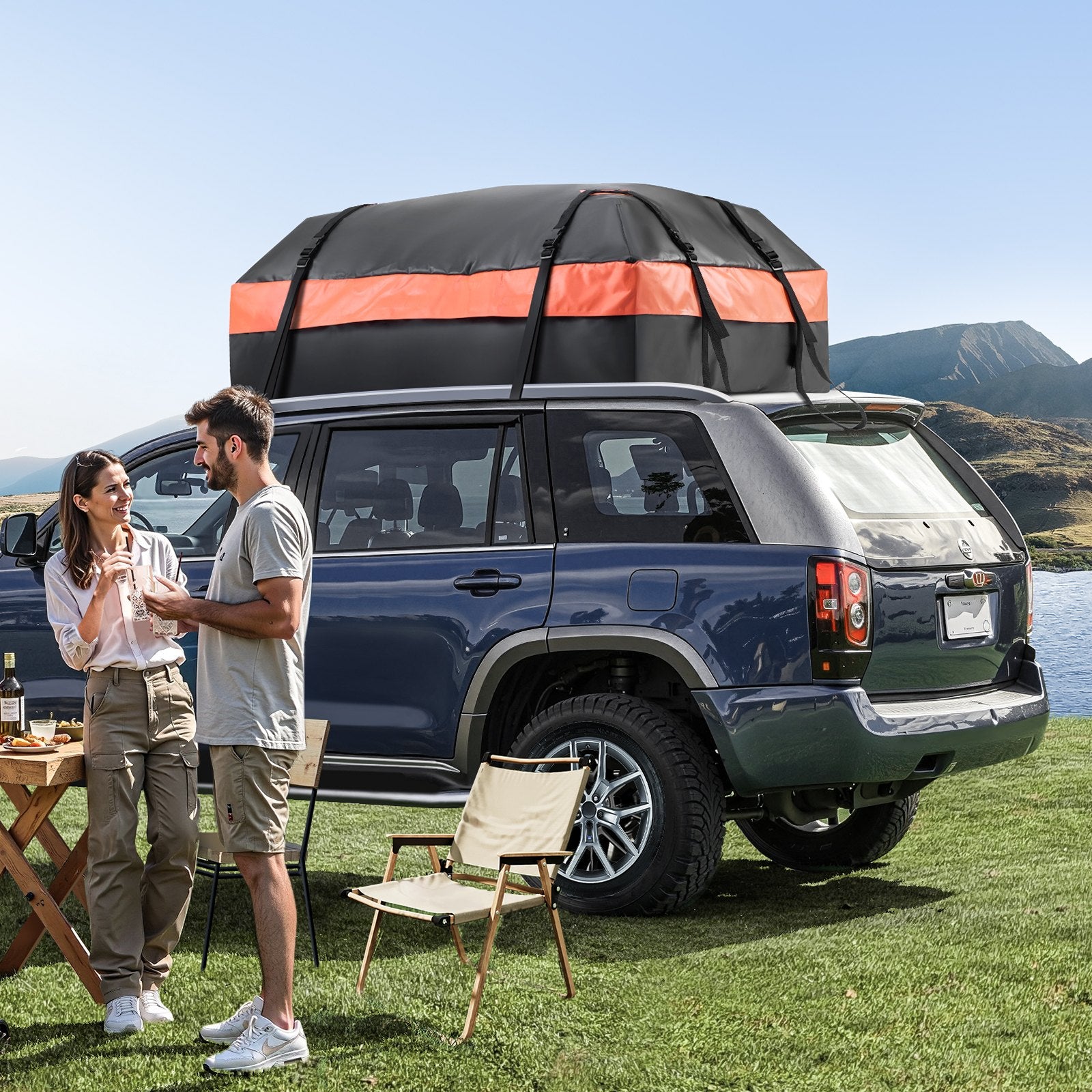 Car Rooftop Cargo Carrier Bag, 15 Cubic Feet Car Roof Cargo Carrier, 100% Waterproof Heavy Duty 840D PVC Roof Luggage Bag for All Vehicle with/without Rack- with Lock, Non-Slip Mat, 4 Door Hooks