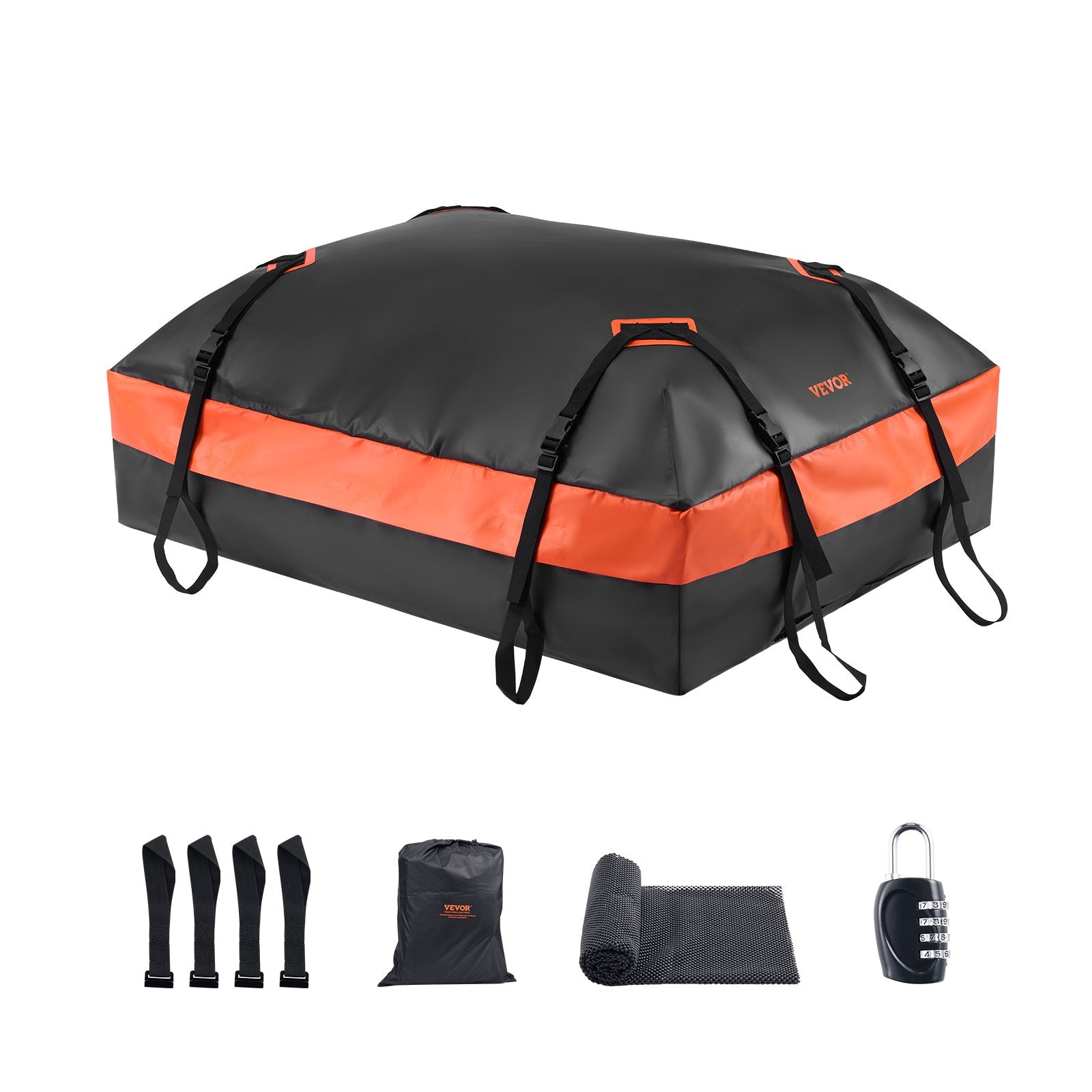 Car Rooftop Cargo Carrier Bag, 15 Cubic Feet Car Roof Cargo Carrier, 100% Waterproof Heavy Duty 840D PVC Roof Luggage Bag for All Vehicle with/without Rack- with Lock, Non-Slip Mat, 4 Door Hooks