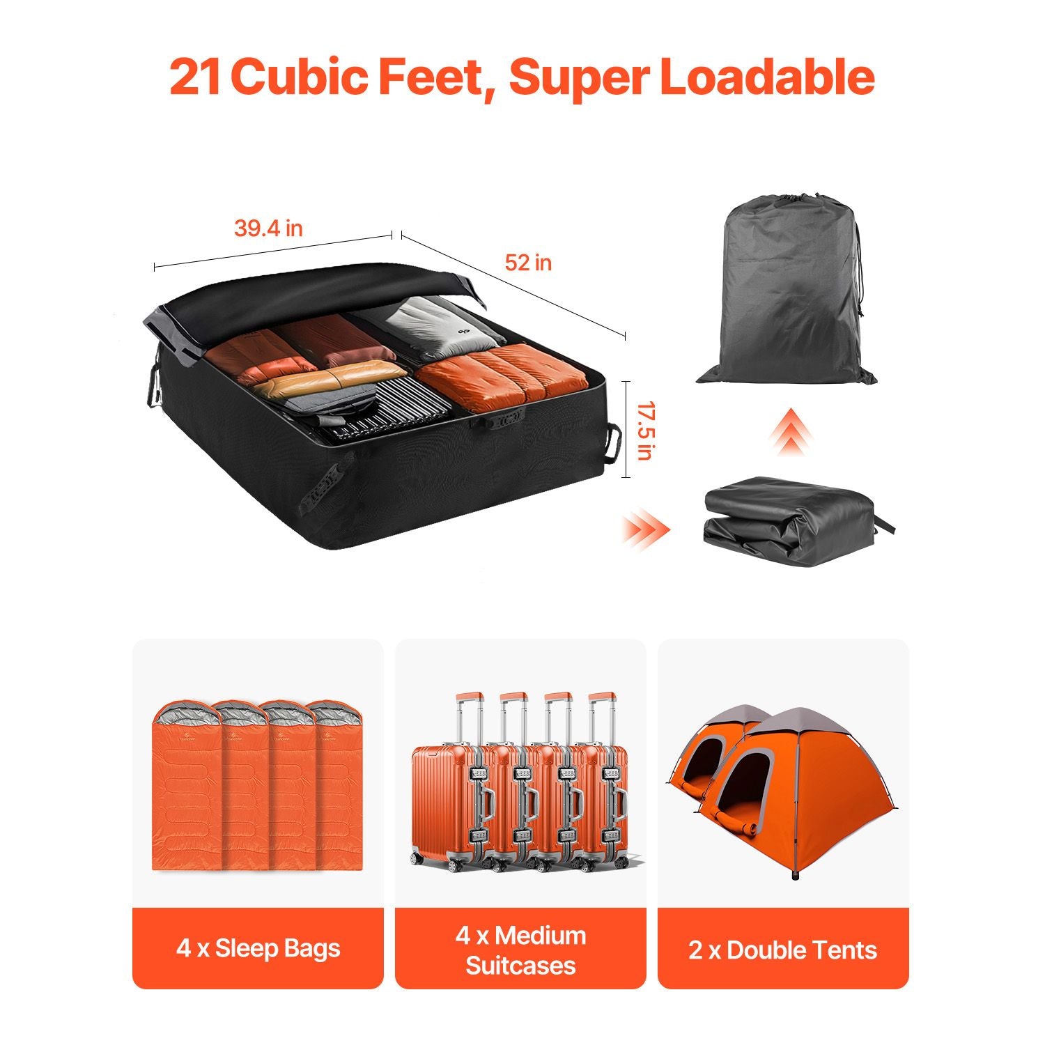 21 Cu Ft Waterproof Car Rooftop Cargo Carrier Bag 900D Roof Luggage