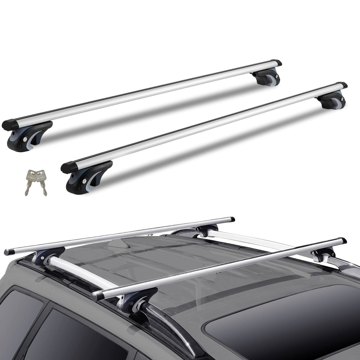 Roof Rack Cross Bars, Aluminum Roof Rack Crossbars, Fit Raised Side Rail with Gap, 90 kg Load Capacity, Adjustable Crossbars with Locks, for SUVs, Sedans, and Vans