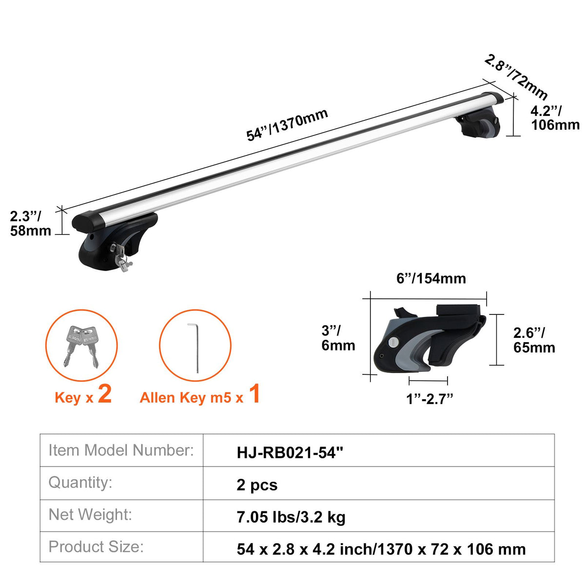 Roof Rack Cross Bars, Aluminum Roof Rack Crossbars, Fit Raised Side Rail with Gap, 90 kg Load Capacity, Adjustable Crossbars with Locks, for SUVs, Sedans, and Vans