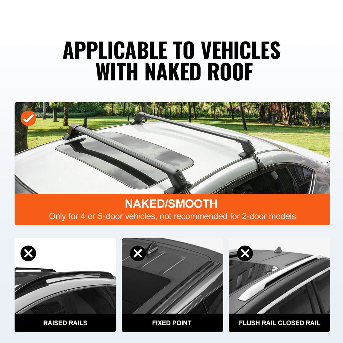 Universal Aluminium Roof Rack Crossbars for Naked Roof, Lockable, 155lb Capacity