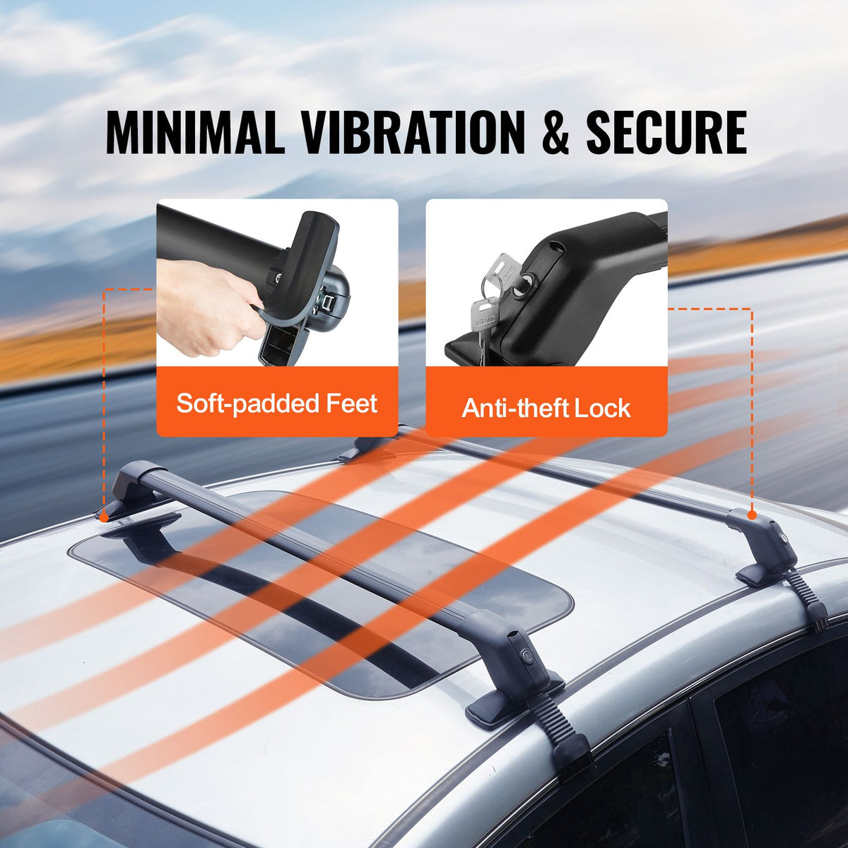 Universal Aluminium Roof Rack Crossbars for Naked Roof, Lockable, 155lb Capacity