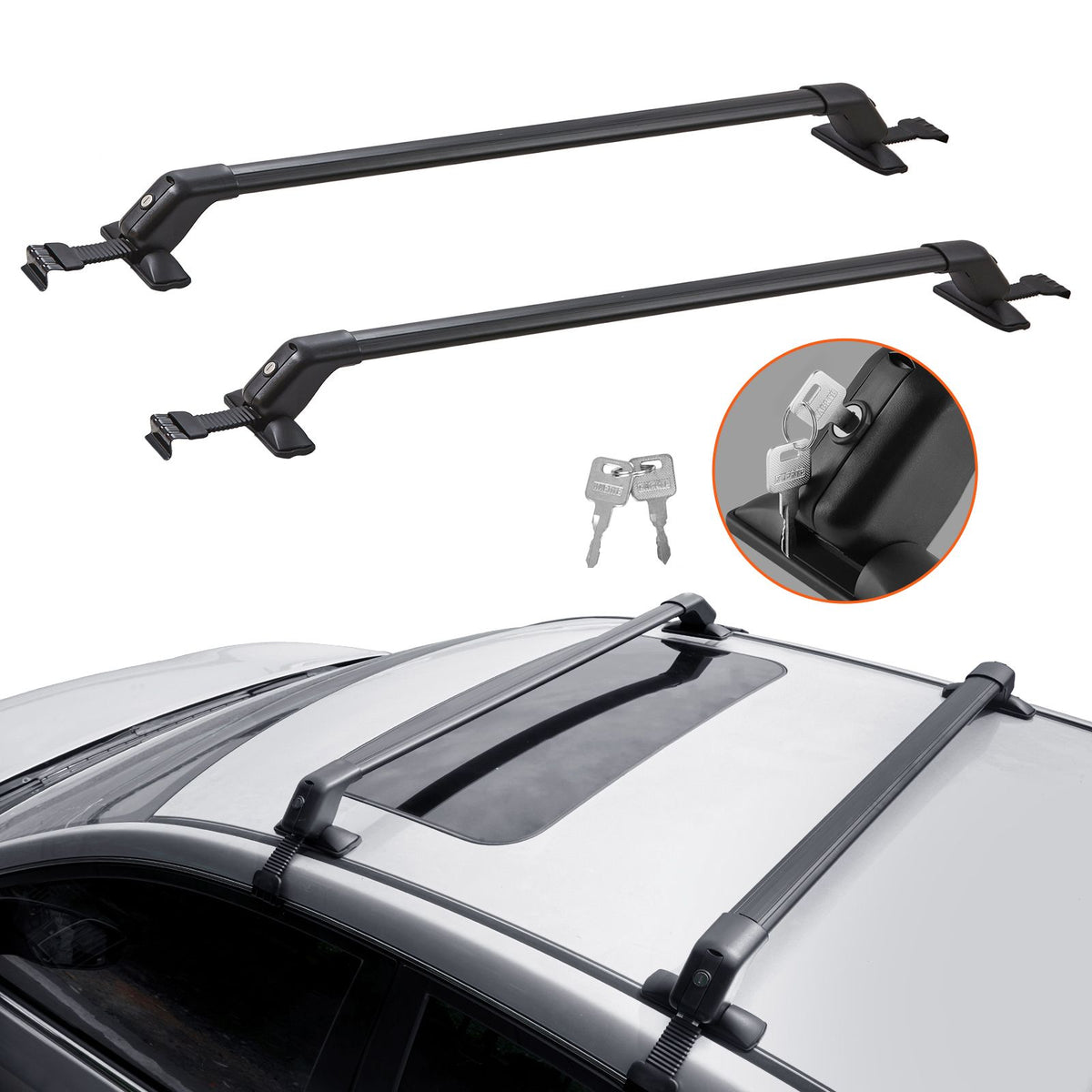 Universal Aluminium Roof Rack Crossbars for Naked Roof, Lockable, 155lb Capacity