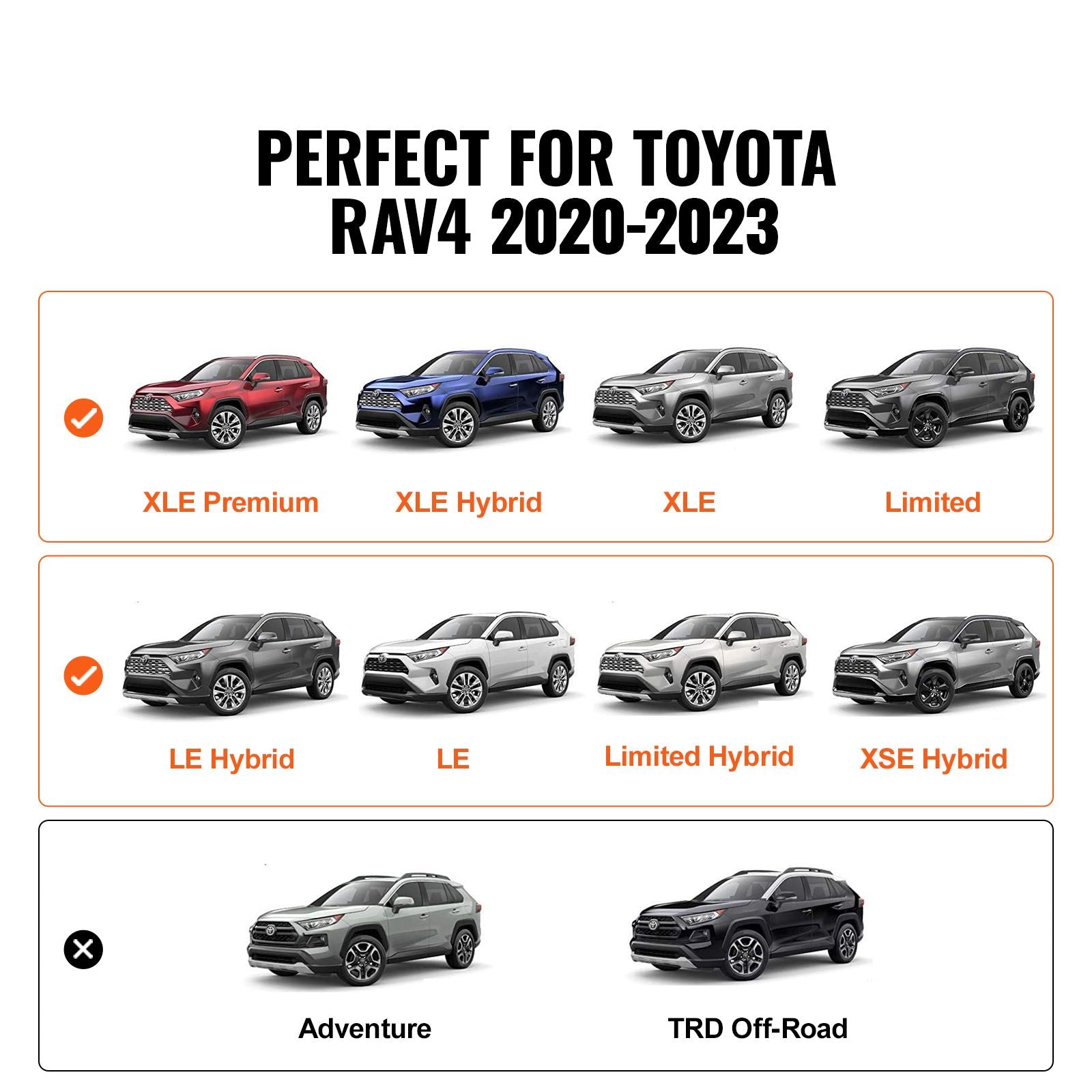 Roof Rack Cross Bars for Toyota RAV4 2019-2023 Aluminum 260lbs Capacity