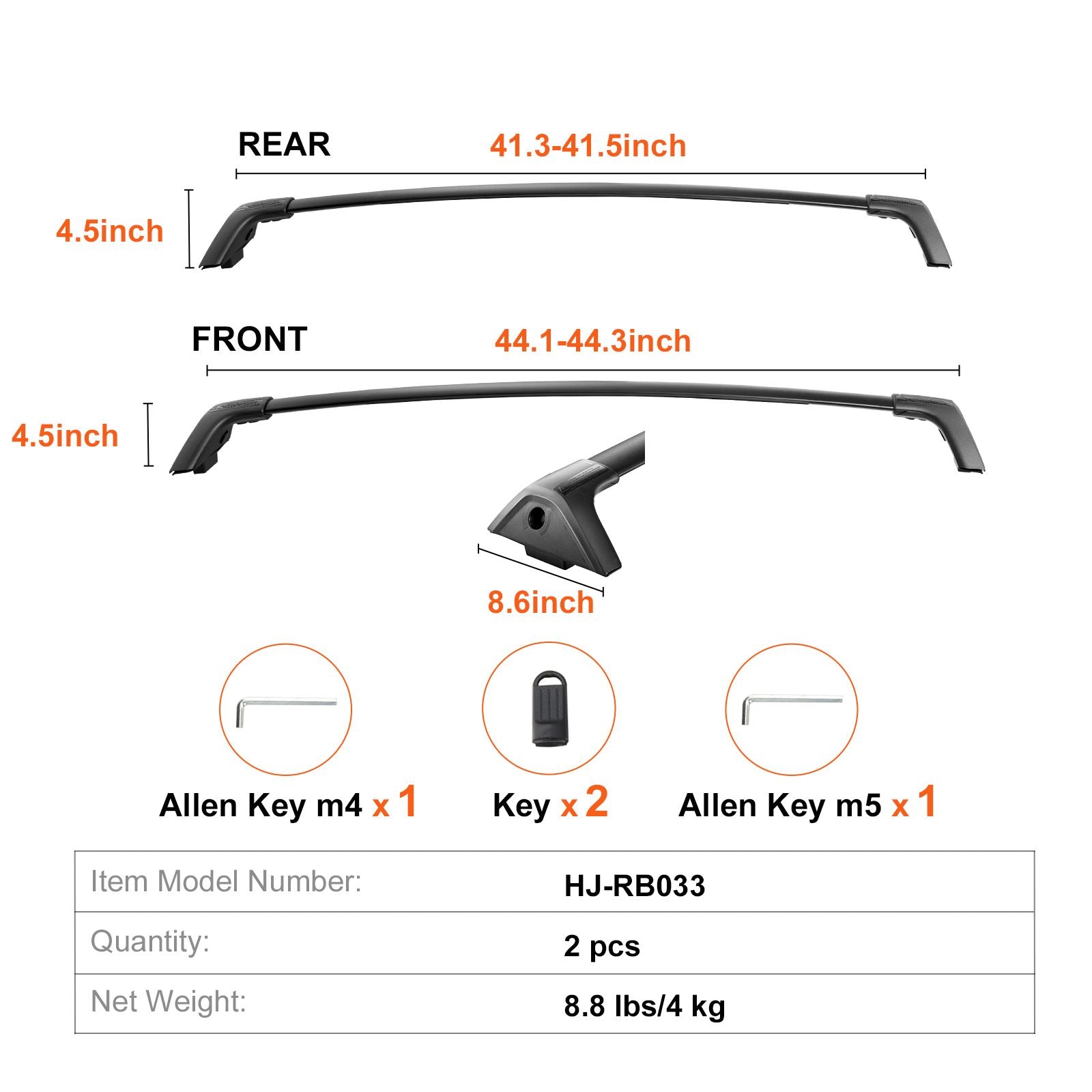 Roof Rack Cross Bars for Toyota RAV4 2019-2023 Aluminum 260lbs Capacity