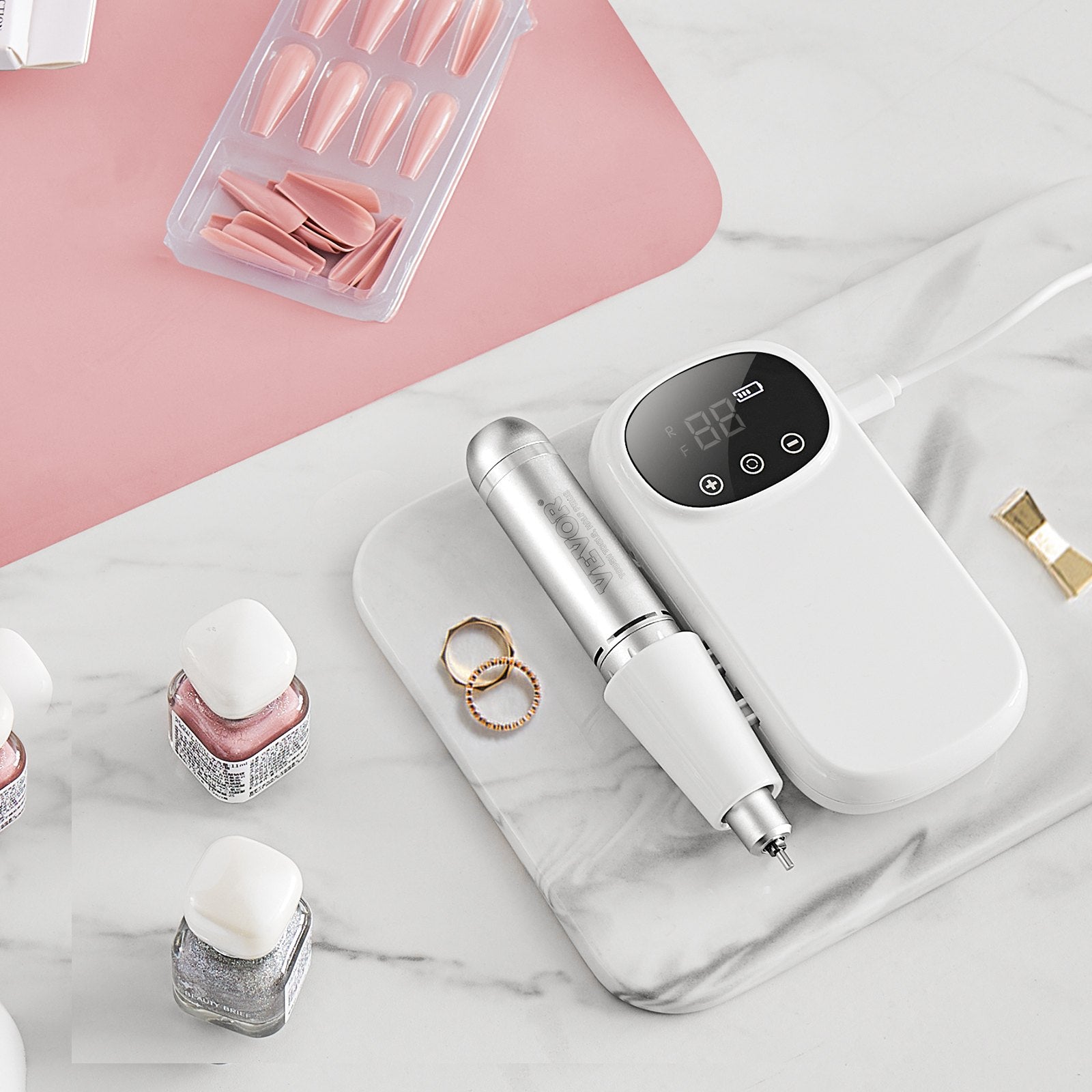 VEVOR Electric Rechargeable Nail Drill, 35,000RPM Portable Cordless Nail E File Machine, LCD-Display Acrylic Gel Grinder Tool with 6 Bits and 50PCS Sanding Bands for Manicure Pedicure Carve Polish