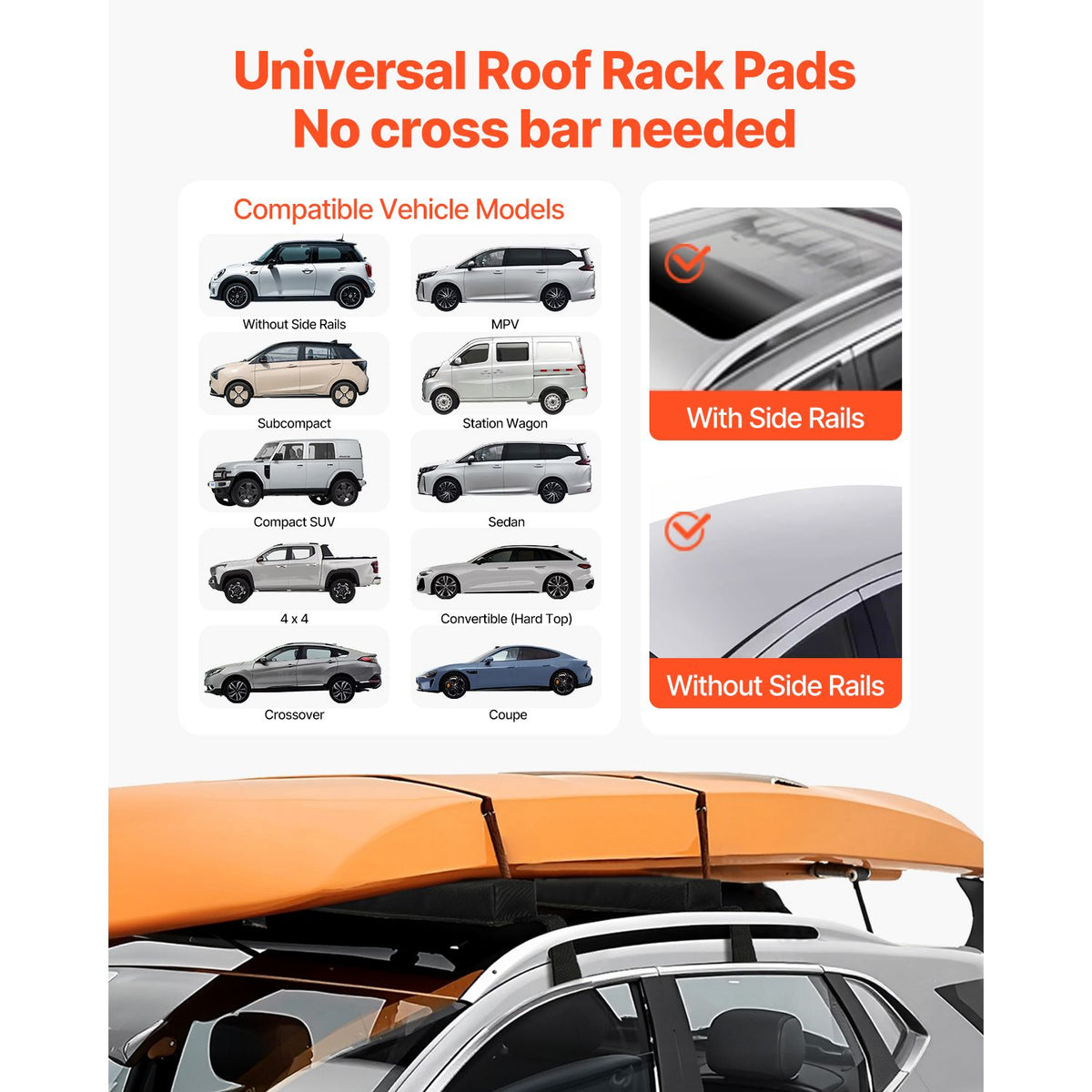 Soft Roof Rack Pads 15.5 Inch 176lbs Load Capacity Kayak Canoe Surfboard
