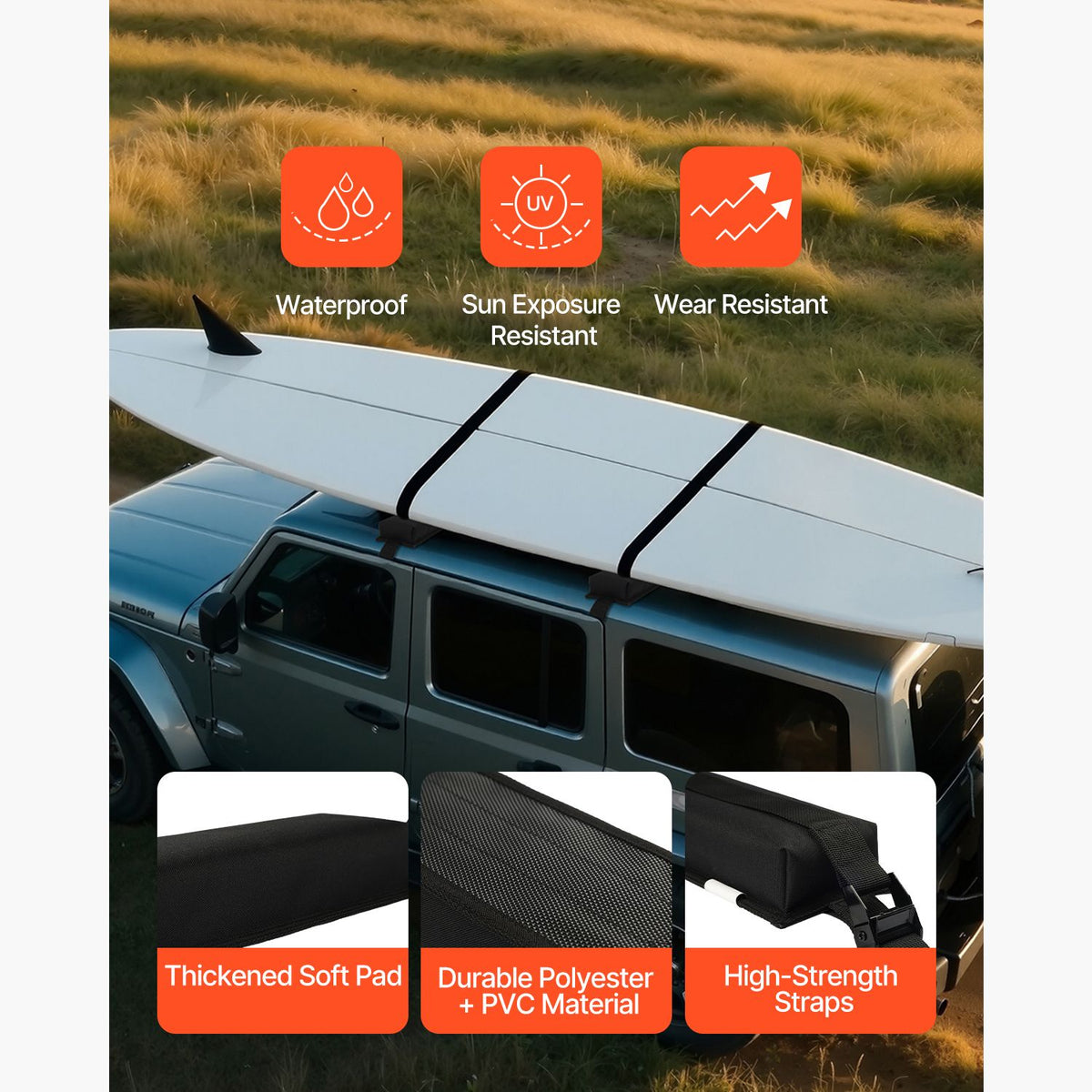 Soft Roof Rack Pads 15.5 Inch 176lbs Load Capacity Kayak Canoe Surfboard