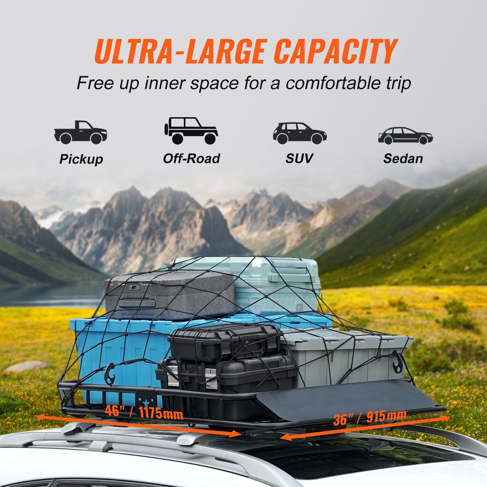 Roof Rack Cargo Basket 200 LBS Capacity 46