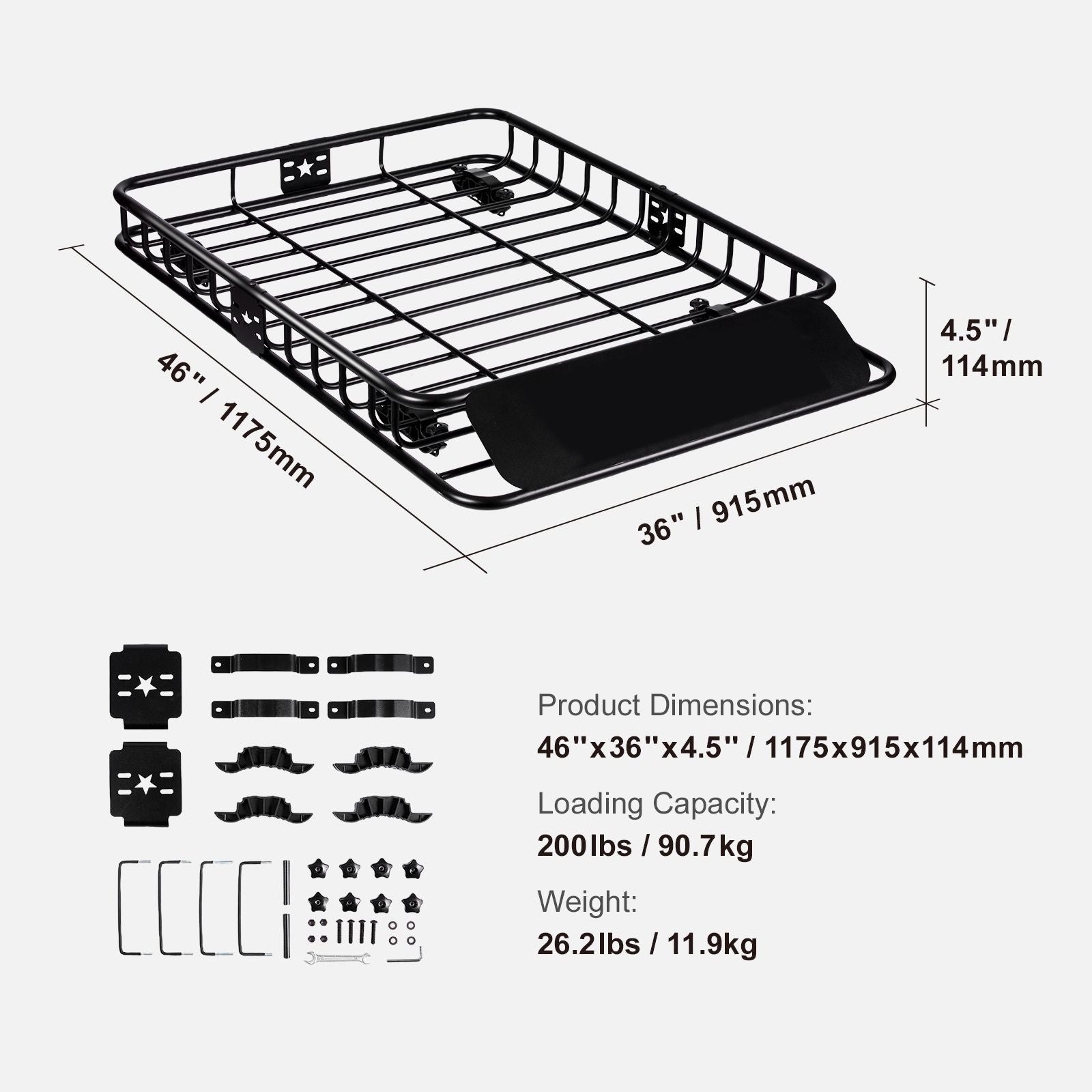Roof Rack Cargo Basket 200 LBS Capacity 46