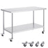 Stainless Steel Work Table 30 x 60 x 38 Inch, with 4 Wheels, 3 Adjustable Height Levels, Heavy Duty Food Prep Worktable for Commercial Kitchen Restaurant, Silver