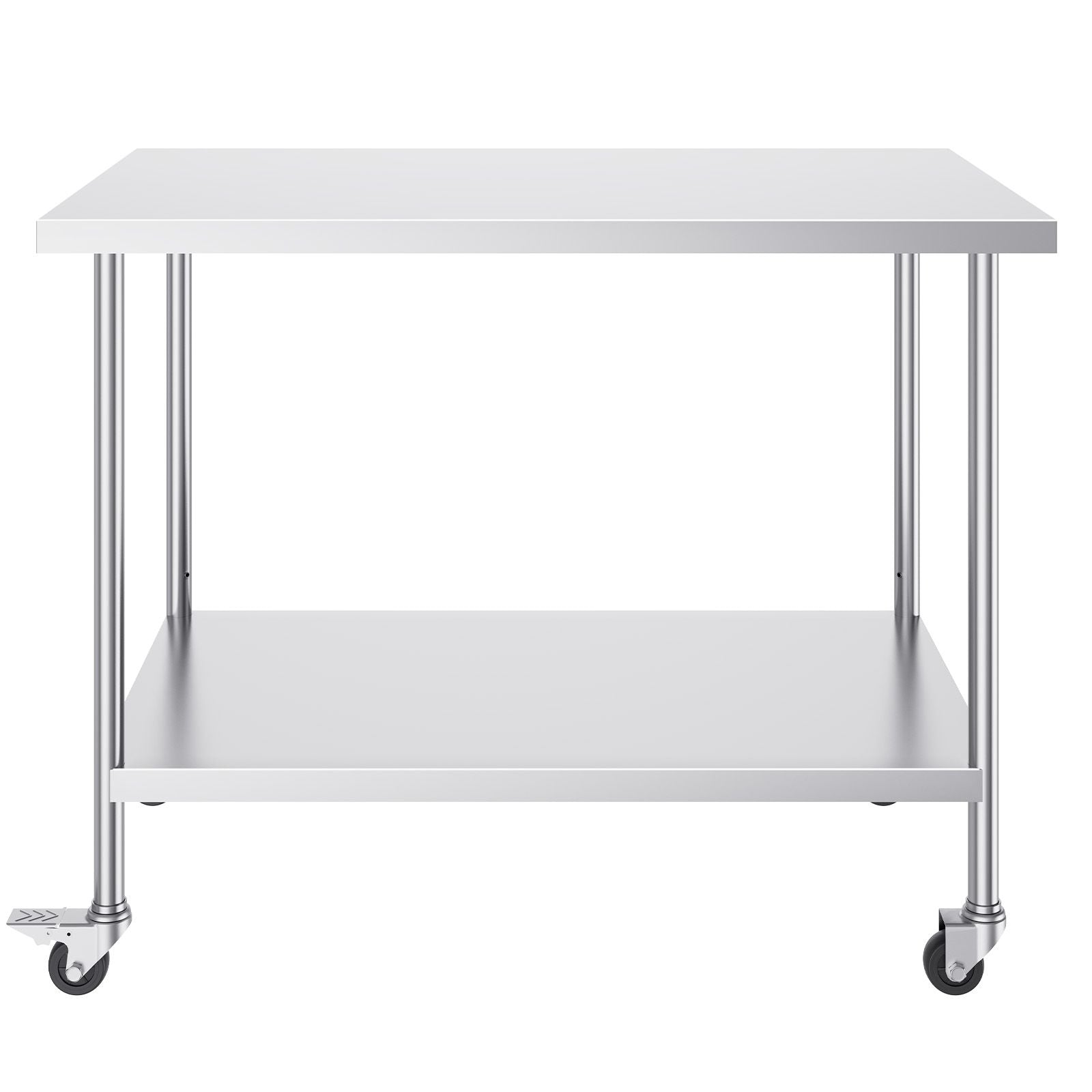 Stainless Steel Work Table 30 x 60 x 38 Inch, with 4 Wheels, 3 Adjustable Height Levels, Heavy Duty Food Prep Worktable for Commercial Kitchen Restaurant, Silver