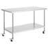 Stainless Steel Work Table 30 x 60 x 38 Inch, with 4 Wheels, 3 Adjustable Height Levels, Heavy Duty Food Prep Worktable for Commercial Kitchen Restaurant, Silver