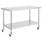 Stainless Steel Work Table 30 x 60 x 38 Inch, with 4 Wheels, 3 Adjustable Height Levels, Heavy Duty Food Prep Worktable for Commercial Kitchen Restaurant, Silver