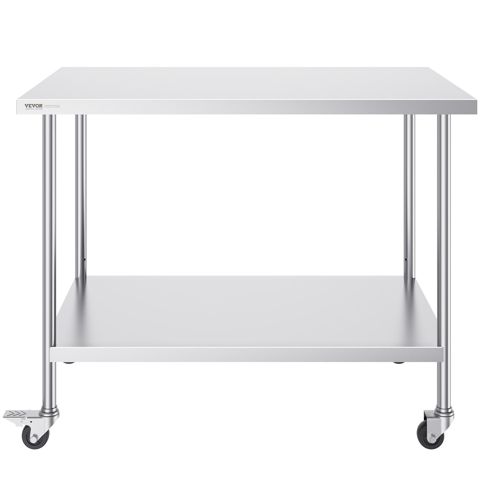 Stainless Steel Work Table 30 x 60 x 38 Inch, with 4 Wheels, 3 Adjustable Height Levels, Heavy Duty Food Prep Worktable for Commercial Kitchen Restaurant, Silver