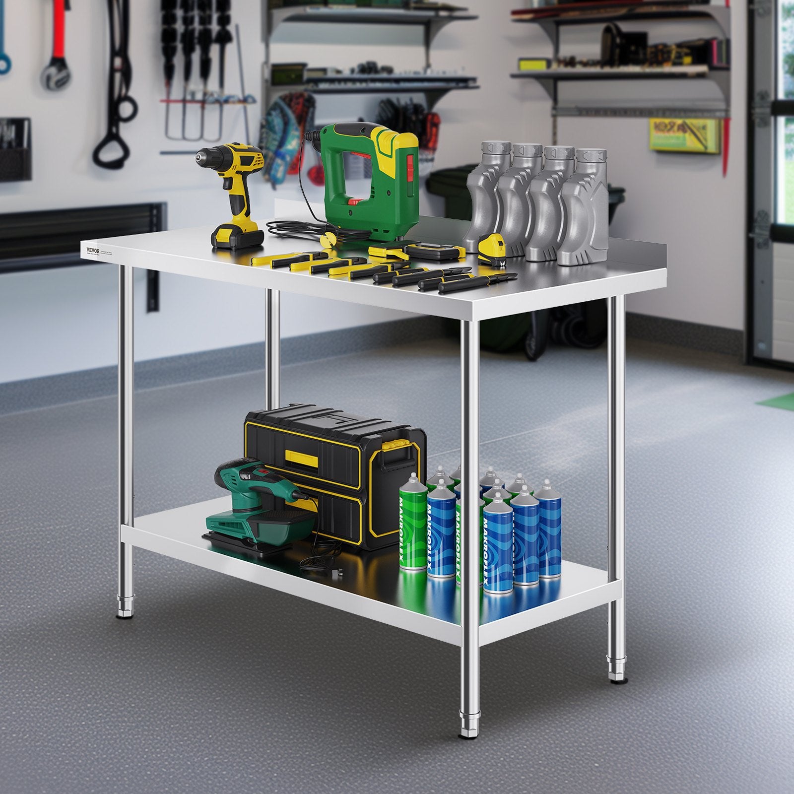 24 x 48 x 36 Inch Stainless Steel Work Table, Commercial Food Prep Worktable Heavy Duty Prep Worktable, Metal Work Table with Adjustable Height for Restaurant, Home and Hotel