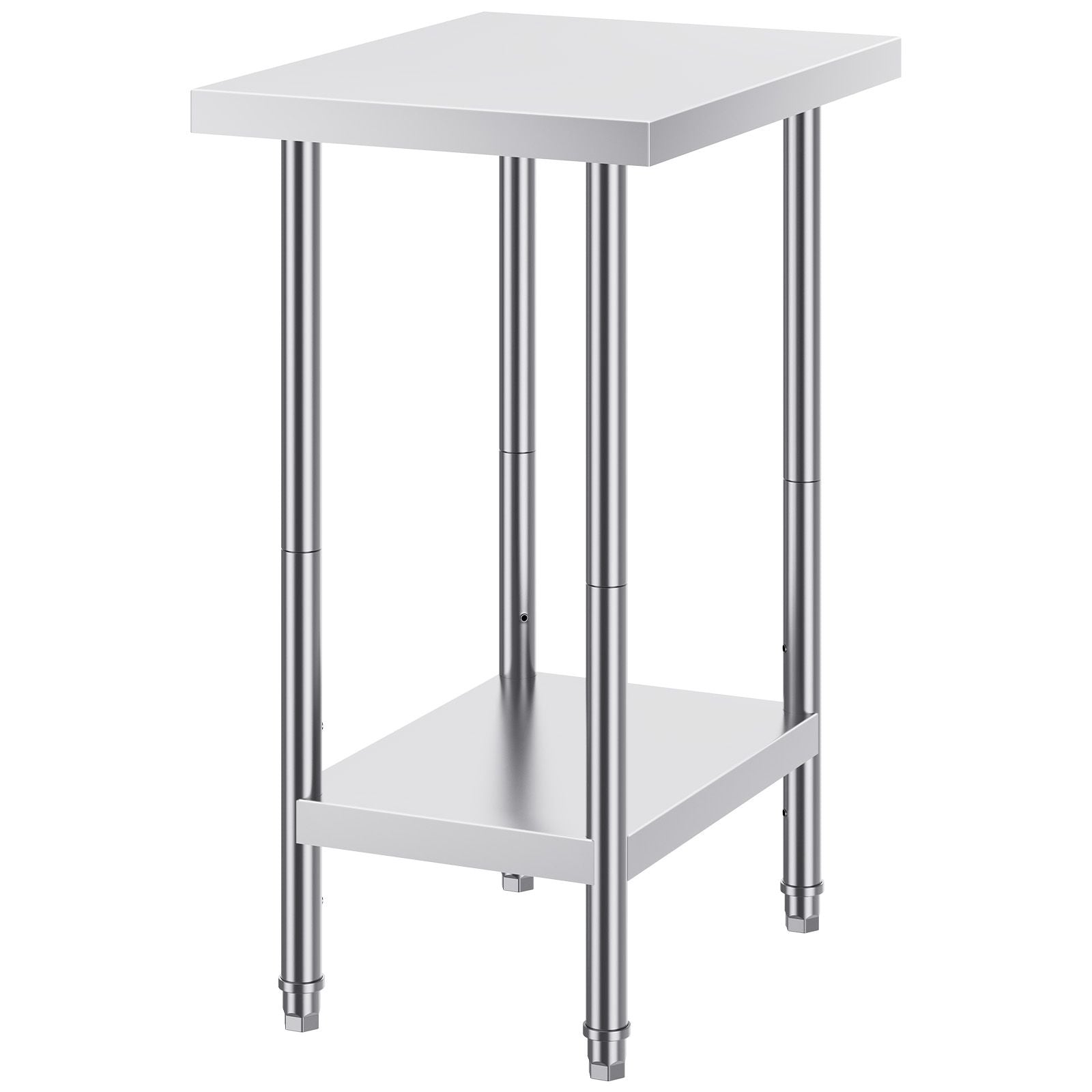 Stainless Steel Prep Table, 24 x 18 x 34 Inch, Heavy Duty Metal Worktable with 3 Adjustable Height Levels, Commercial Workstation for Kitchen Garage Restaurant Backyard