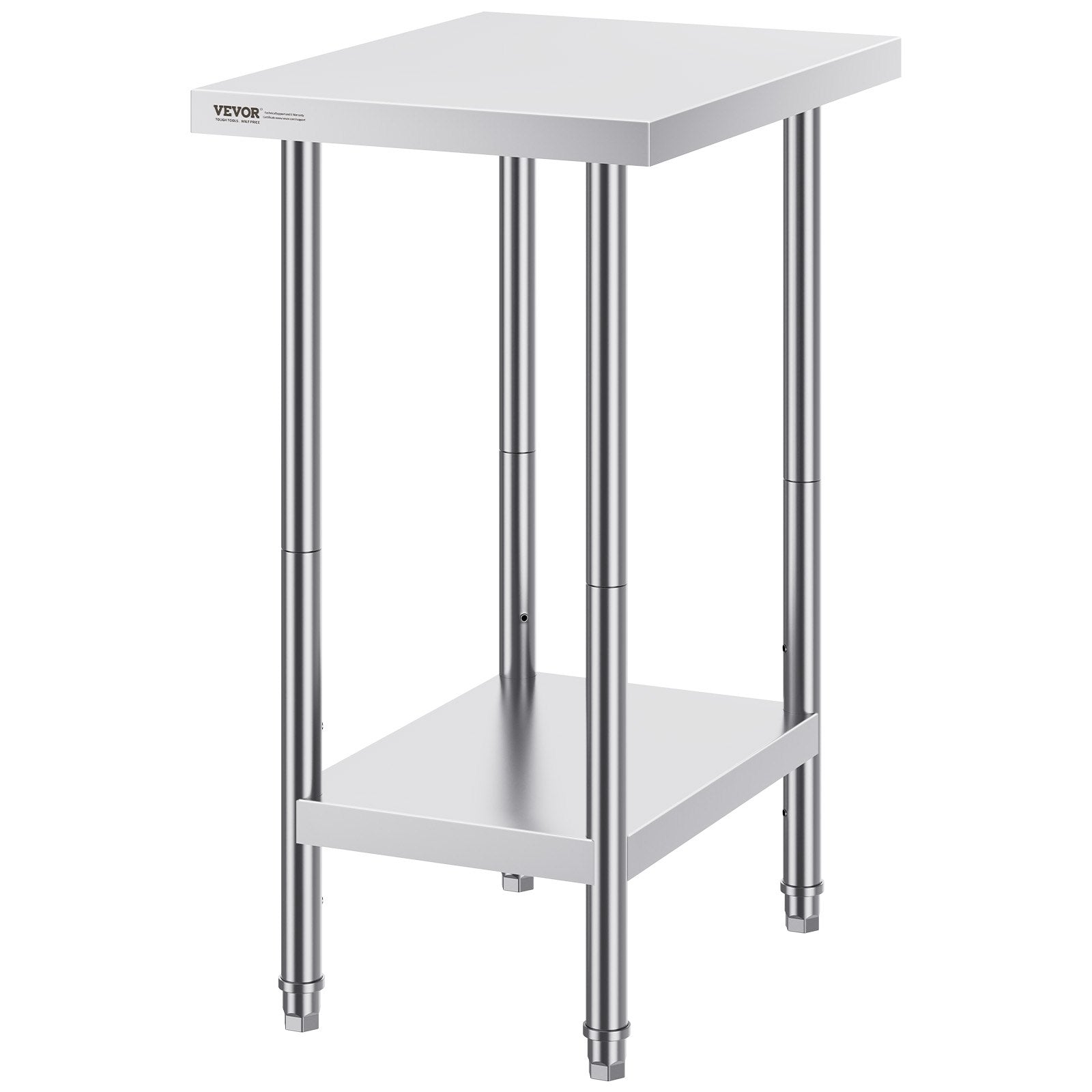 Stainless Steel Prep Table, 24 x 18 x 34 Inch, Heavy Duty Metal Worktable with 3 Adjustable Height Levels, Commercial Workstation for Kitchen Garage Restaurant Backyard