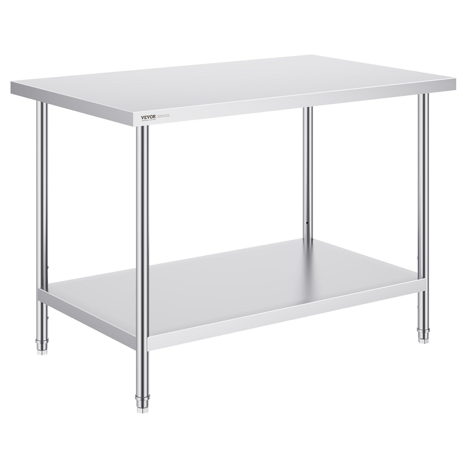 Stainless Steel Prep Table, 30 x 48 x 34 Inch, Heavy Duty Metal Worktable with 3 Adjustable Height Levels, Commercial Workstation for Kitchen Garage Restaurant Backyard