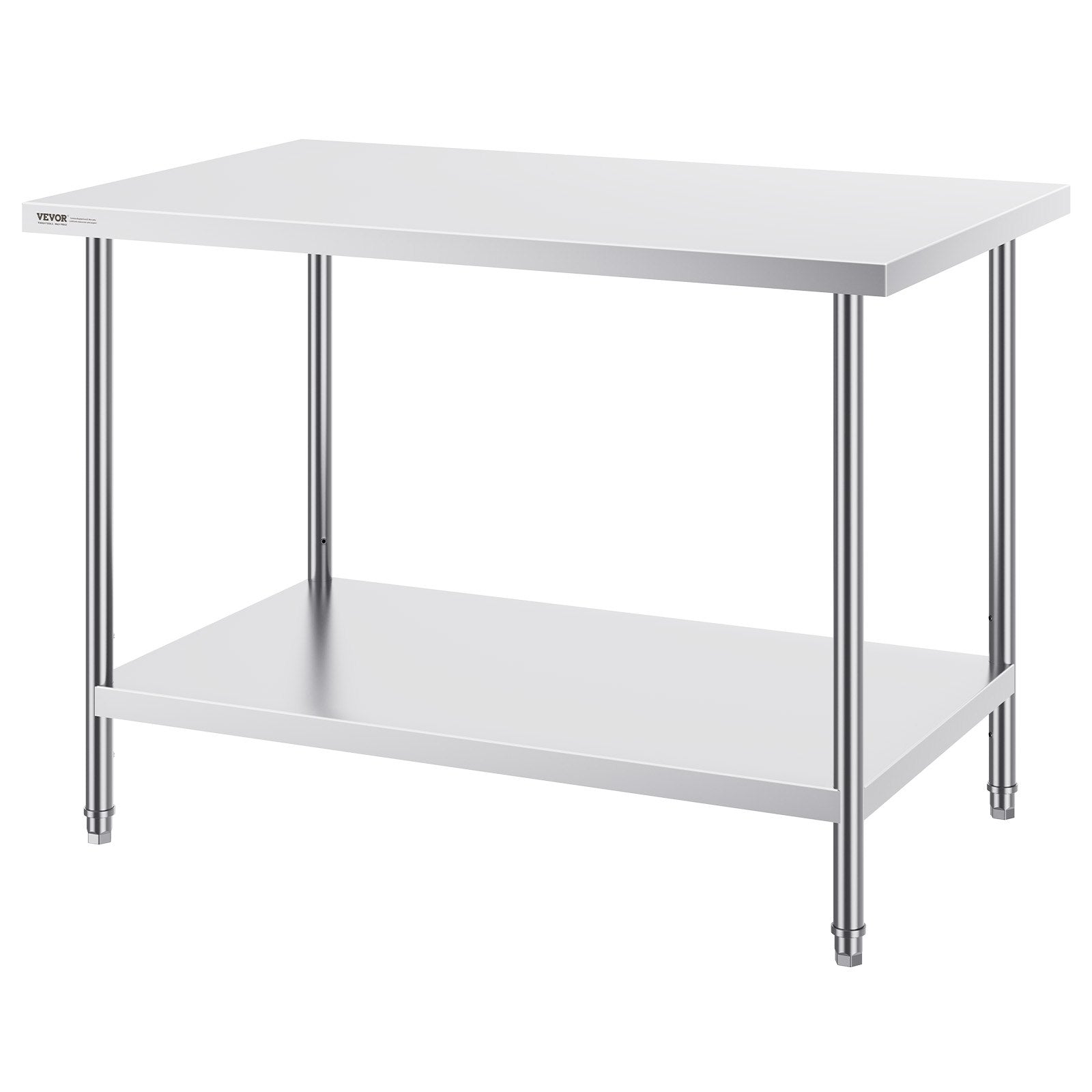 Stainless Steel Prep Table, 30 x 48 x 34 Inch, Heavy Duty Metal Worktable with 3 Adjustable Height Levels, Commercial Workstation for Kitchen Garage Restaurant Backyard