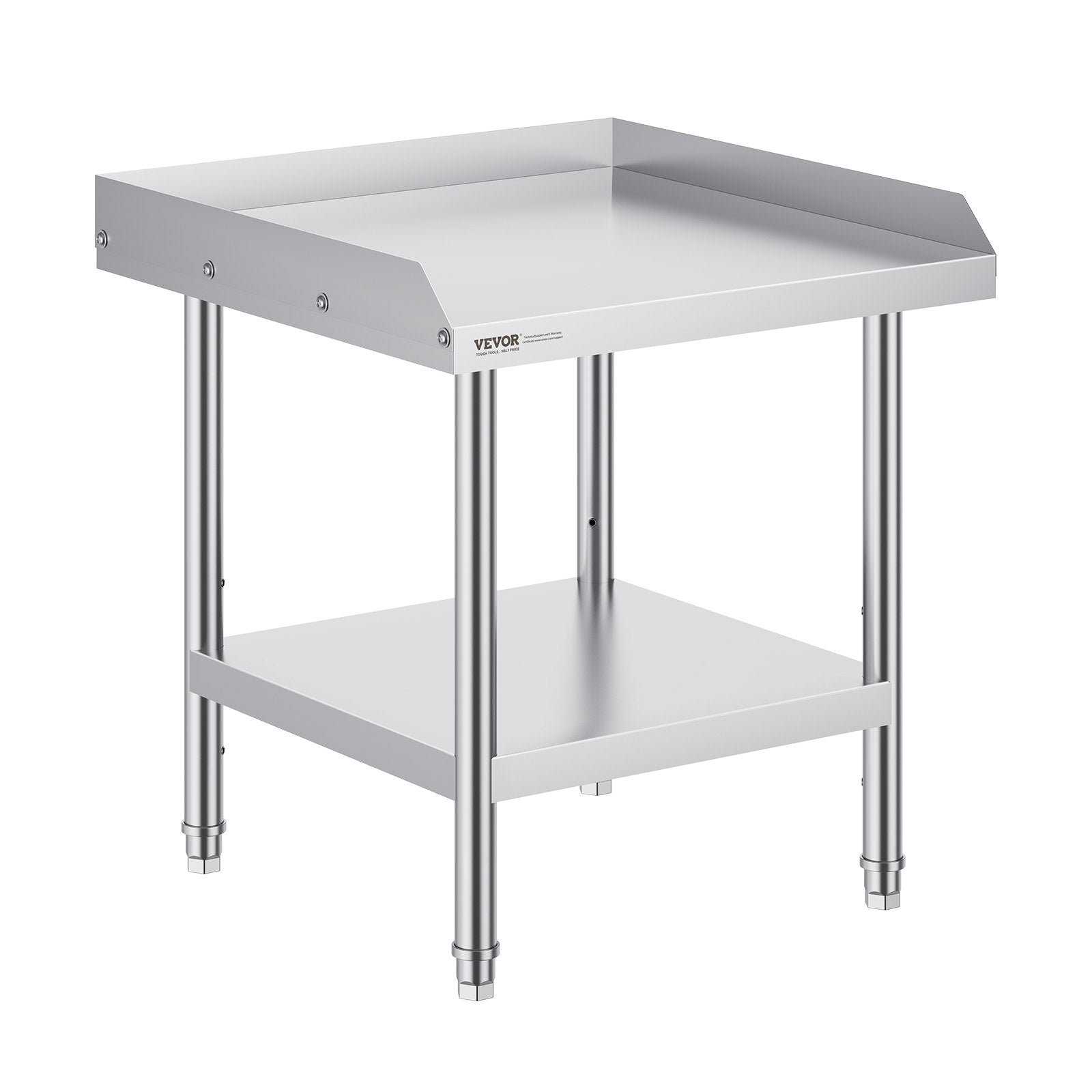 Stainless Steel Work Table, 24 x 24 x 26 Inch Commercial Food Prep Worktable, 3-Sided Backsplash Heavy Duty Prep Worktable, Metal Work Table with Adjustable Height for Restaurant Home Hotel