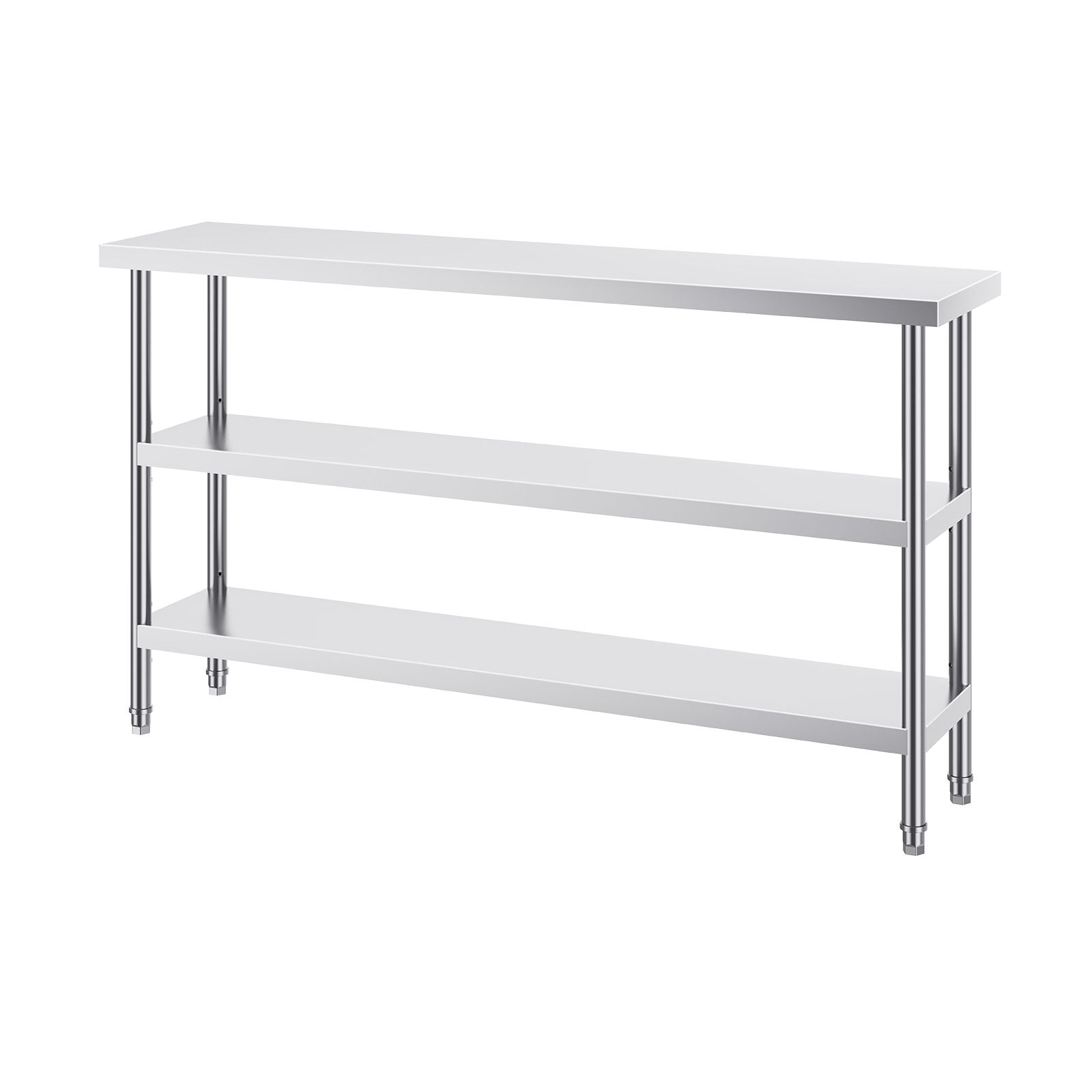 Stainless Steel Food Prep Table, 356 x 1524 x 864 mm Commercial Kitchen Worktable, with 2 Adjustable Undershelf, Heavy Duty Prep Table Metal Work Table for BBQ, Kitchen, Home, and Garage