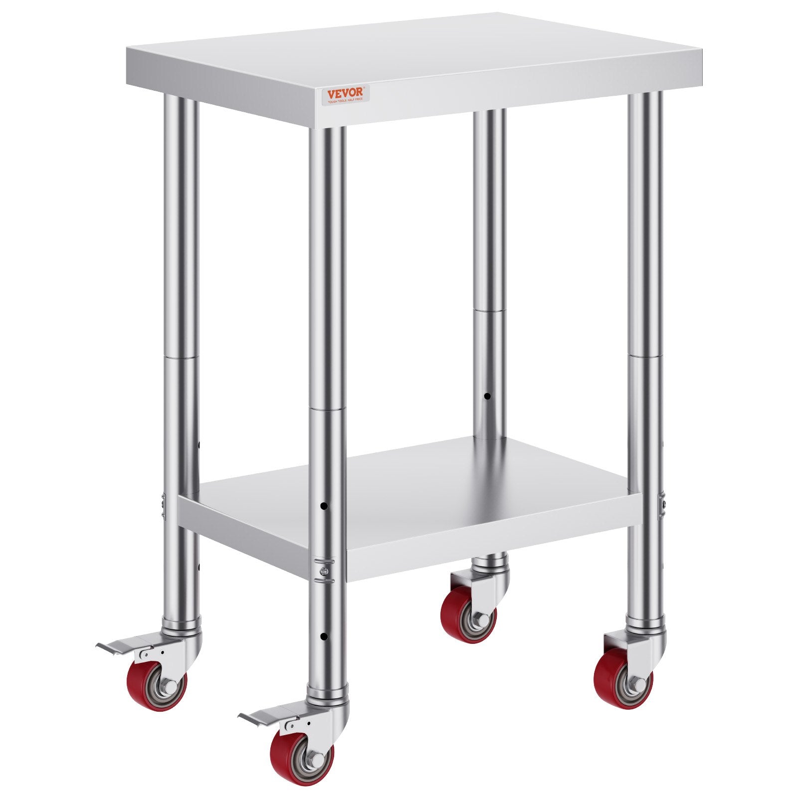24x18x34 Inch Stainless Steel Work Table 3-Stage Adjustable Shelf with 4 Wheels Heavy Duty Commercial Food Prep Worktable with Brake for Kitchen Prep Work