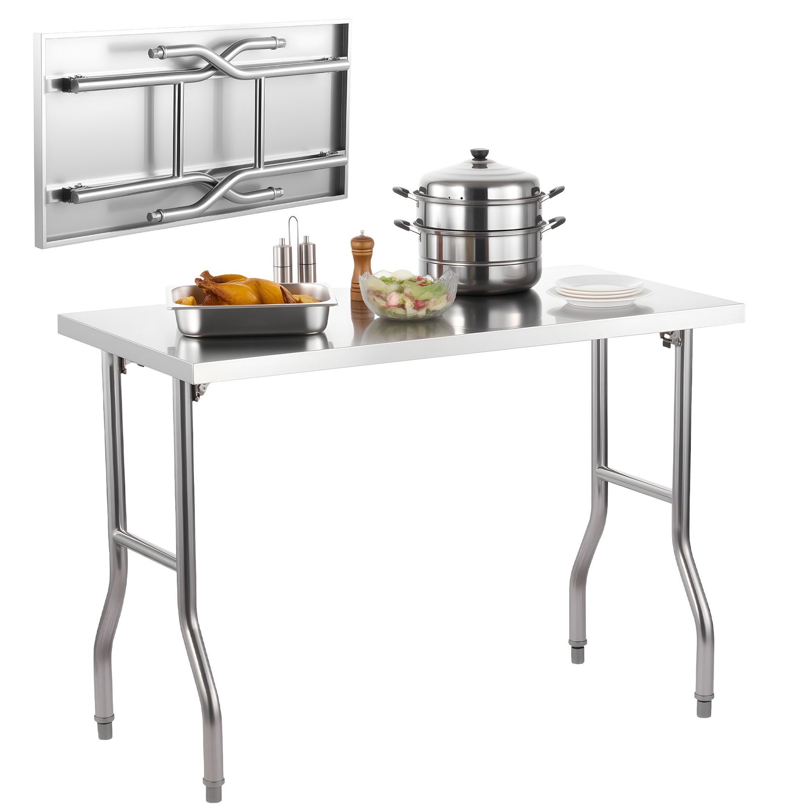 Stainless Steel Kitchen Bench Folding Commercial Prep Table 1220x610 mm