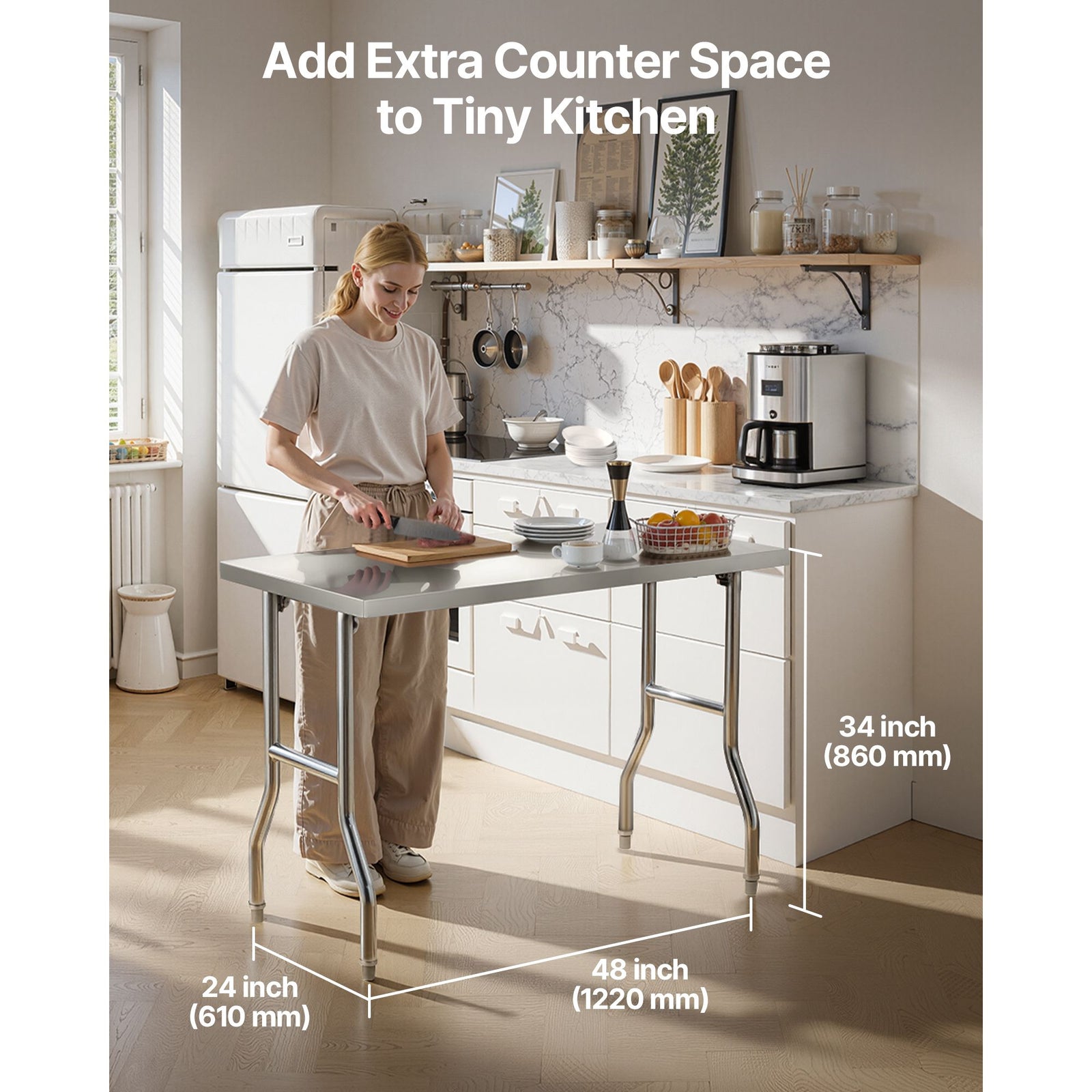 Stainless Steel Kitchen Bench Folding Commercial Prep Table 1220x610 mm