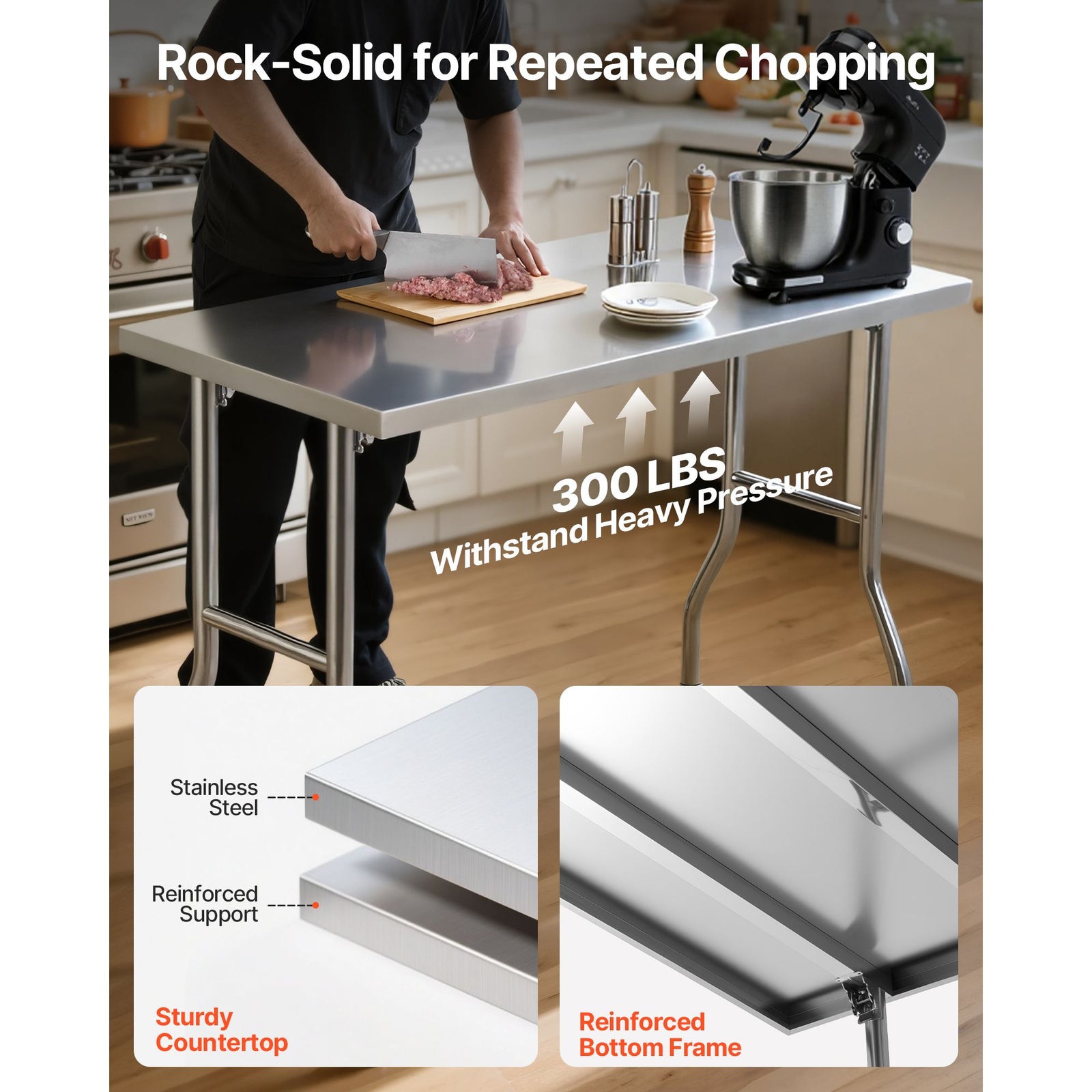 Stainless Steel Kitchen Bench Folding Commercial Prep Table 1220x610 mm
